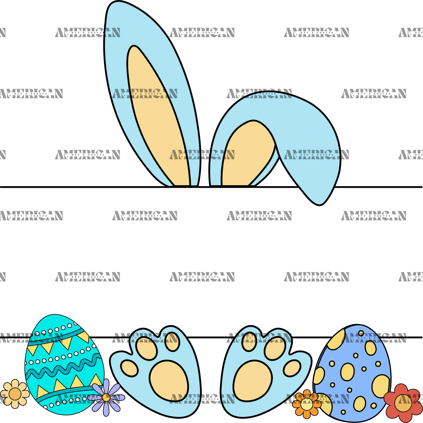 Easter Bunny Name Frame Blue-4 DTF Transfer