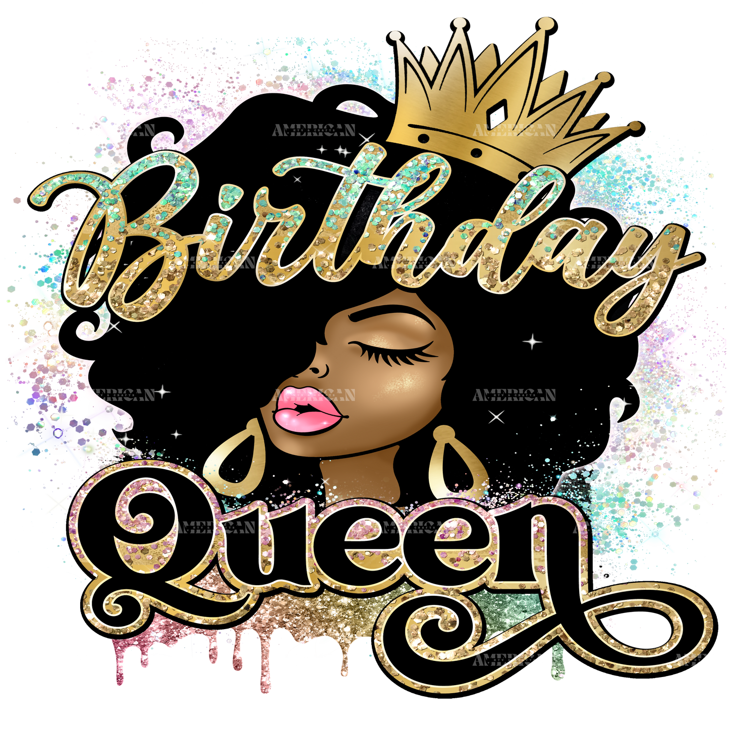 Afro Head Birthday Queen  DTF Transfer