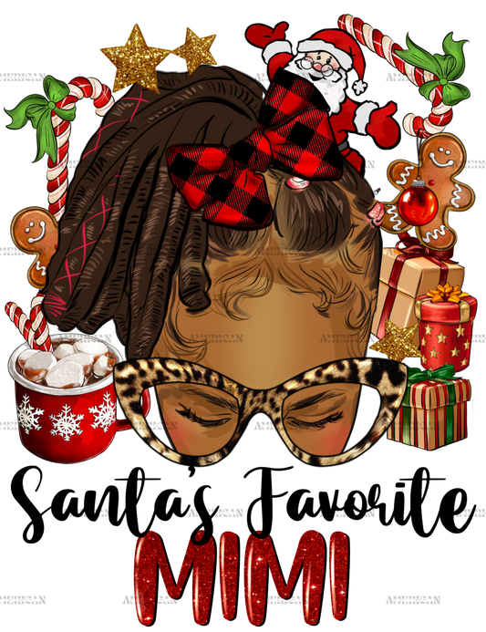 Afro Messy Bun Santas Favorite Mimi DTF Transfer