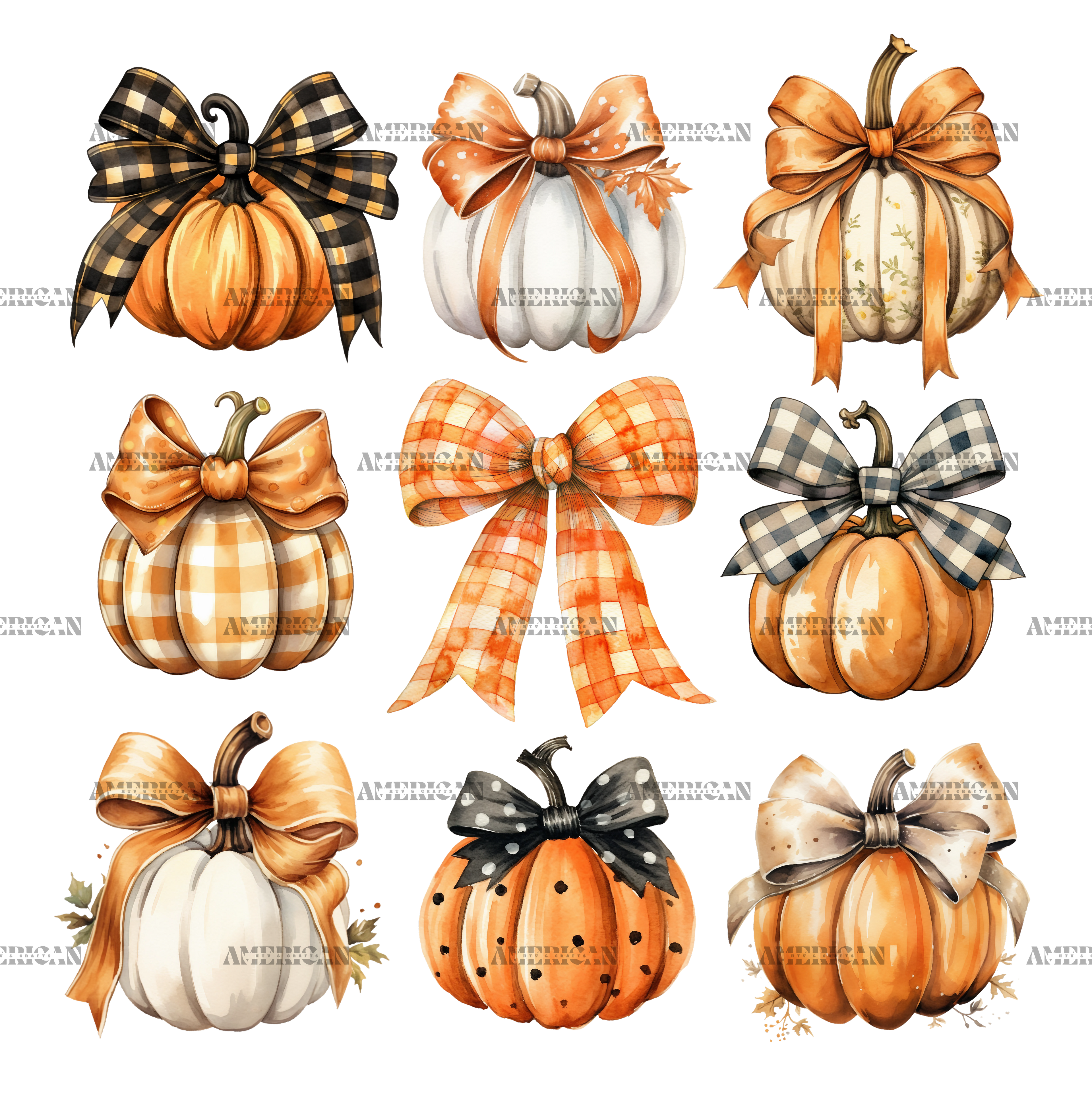 Autumn Pumpkins Bows-1 DTF Transfer