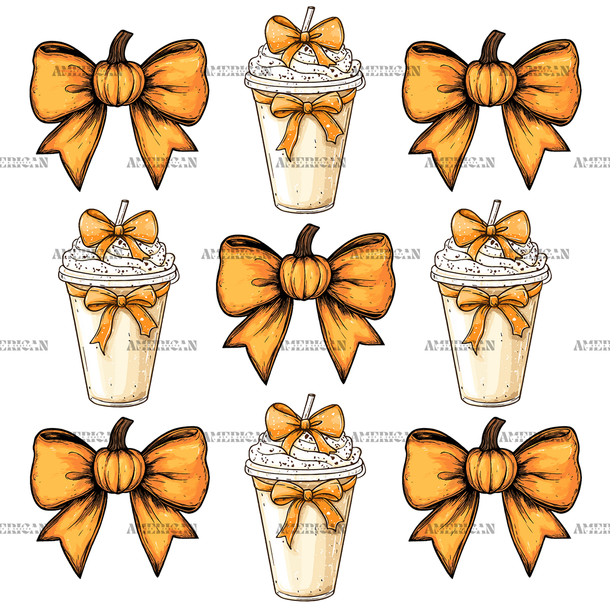 Autumn Pumpkins Bows-9 DTF Transfer