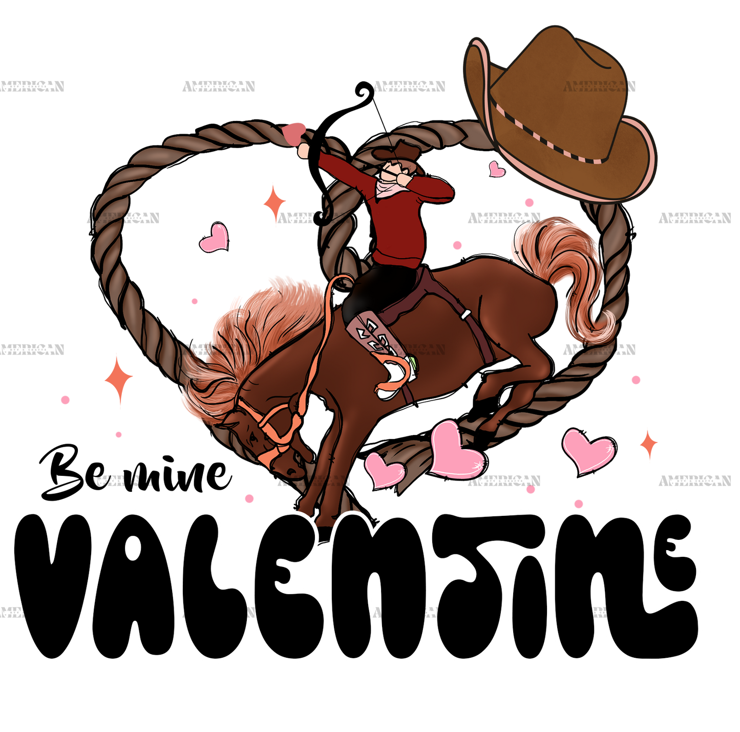 Be Mine Valentine Cowboy DTF Transfer