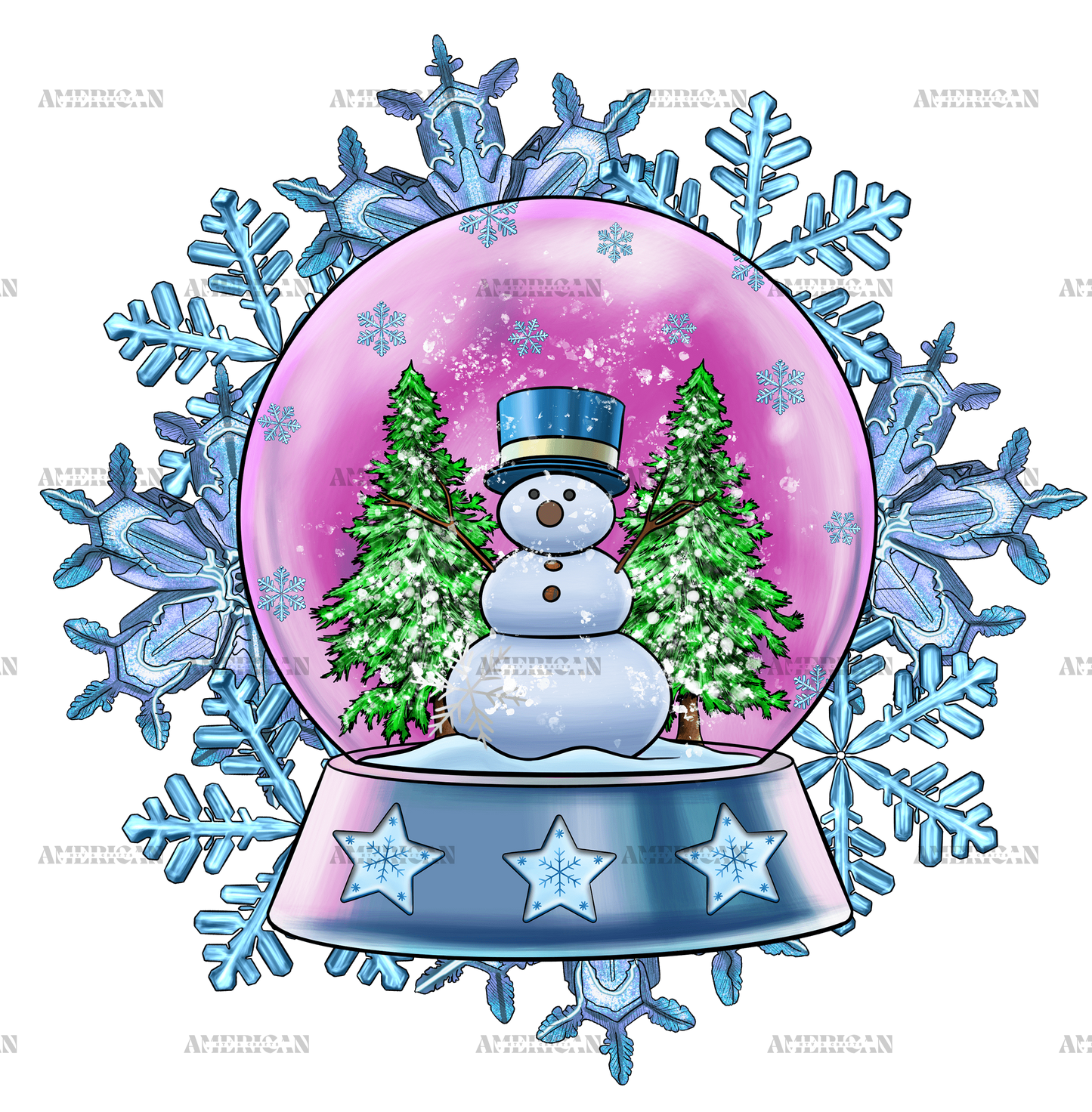 Christmas Snow Globe With Snowflake DTF Transfer