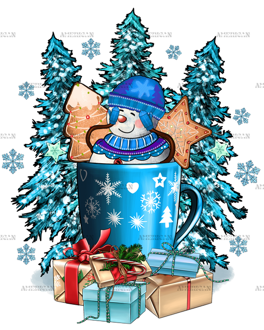 Christmas Snowman In The Coffee DTF Transfer