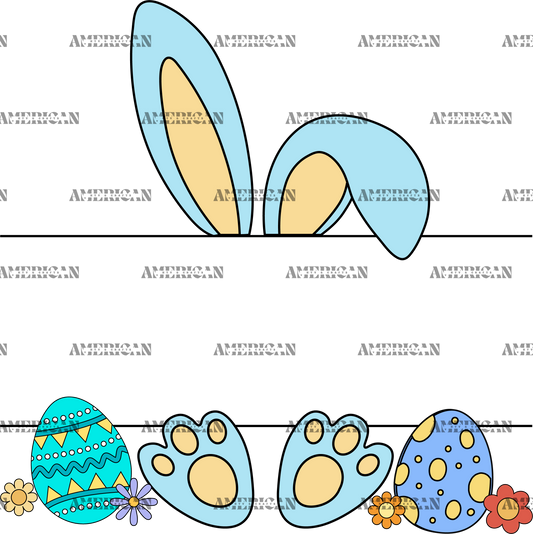 Easter Bunny Name Frame Blue-4 DTF Transfer