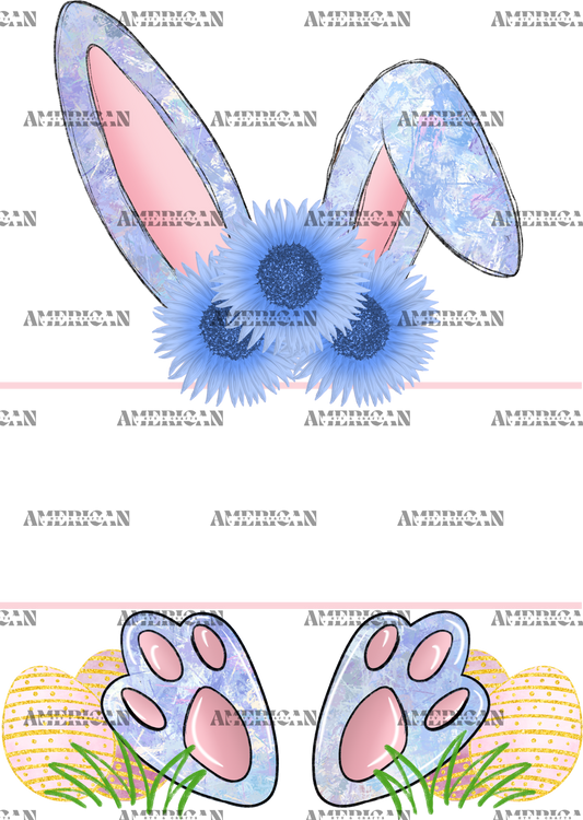 Easter Bunny Name Frame Blue Sunflower DTF Transfer
