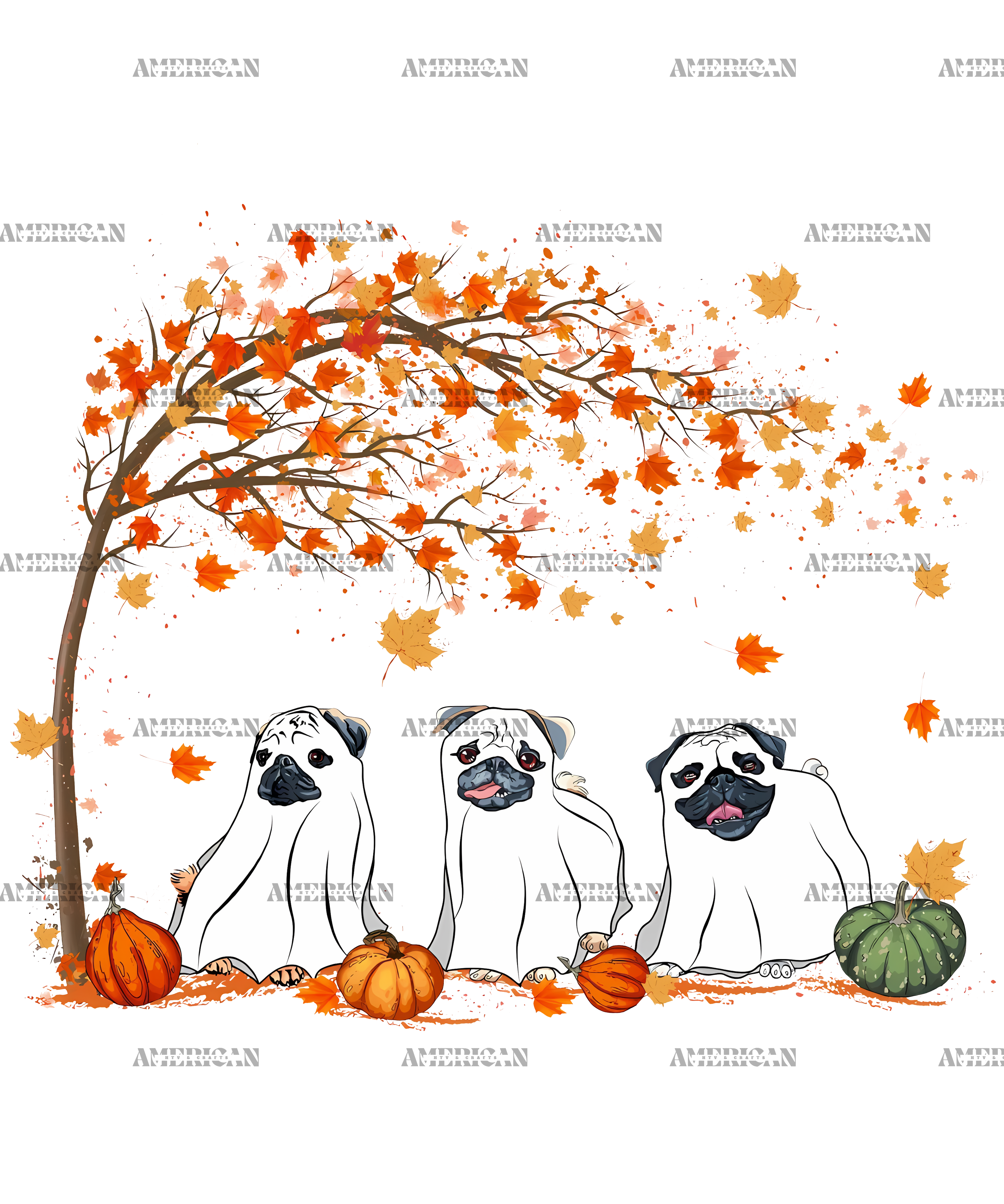 Fall Pugs DTF Transfer