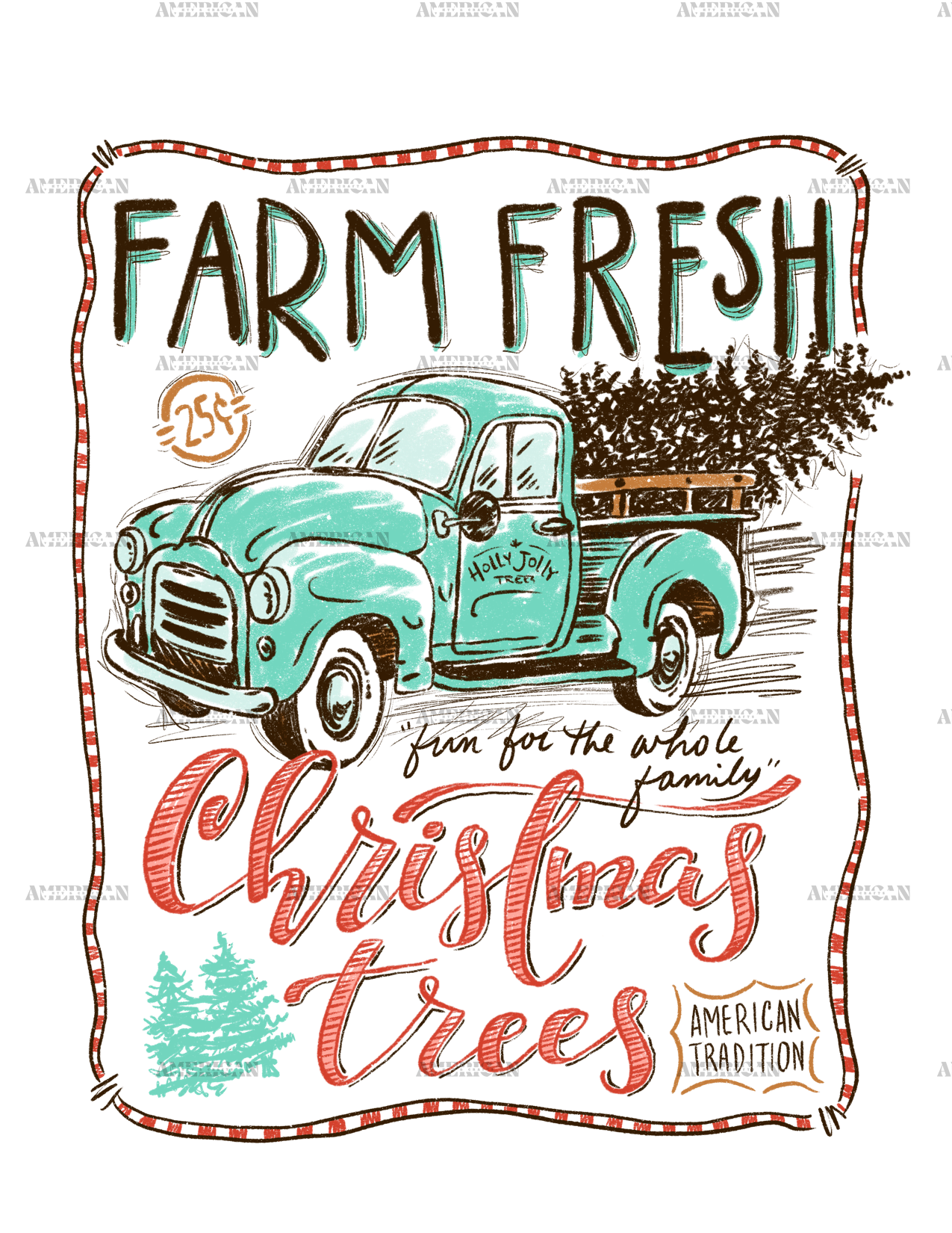 Farm Fresh Christmas Trees Truck-2 DTF Transfer