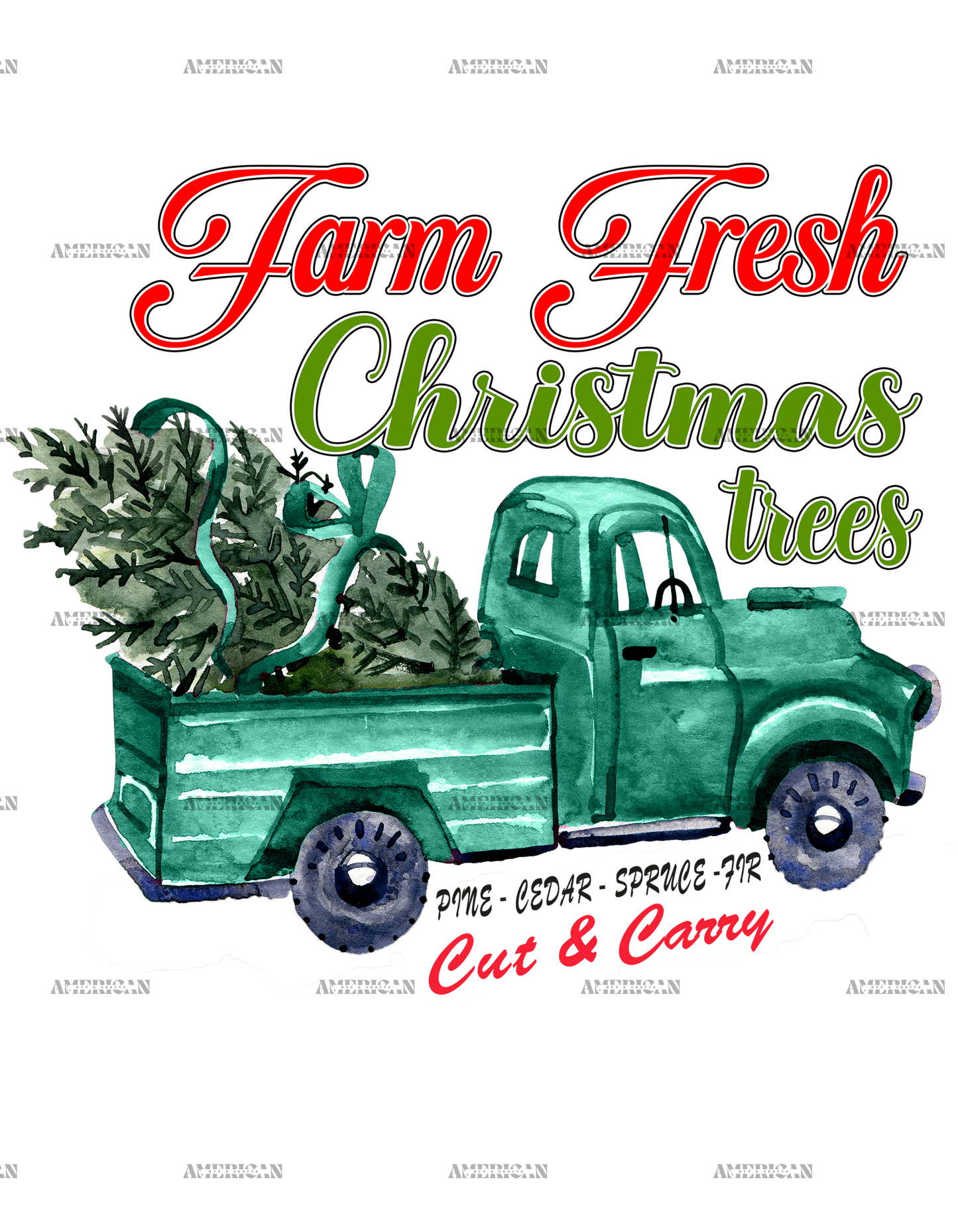 Farm Fresh Christmas Trees Truck DTF Transfer