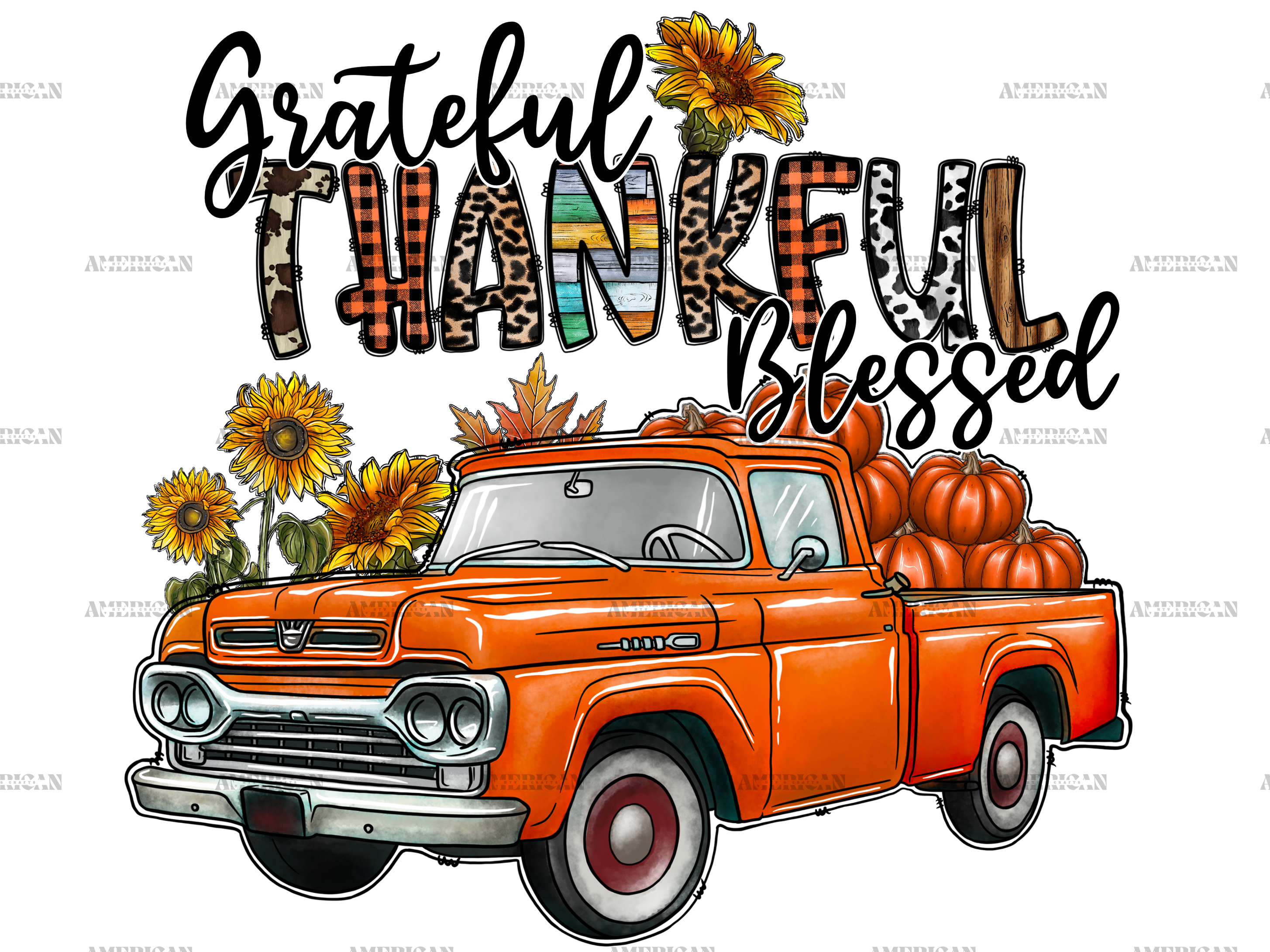 Grateful Thankful Blessed Truck DTF Transfer