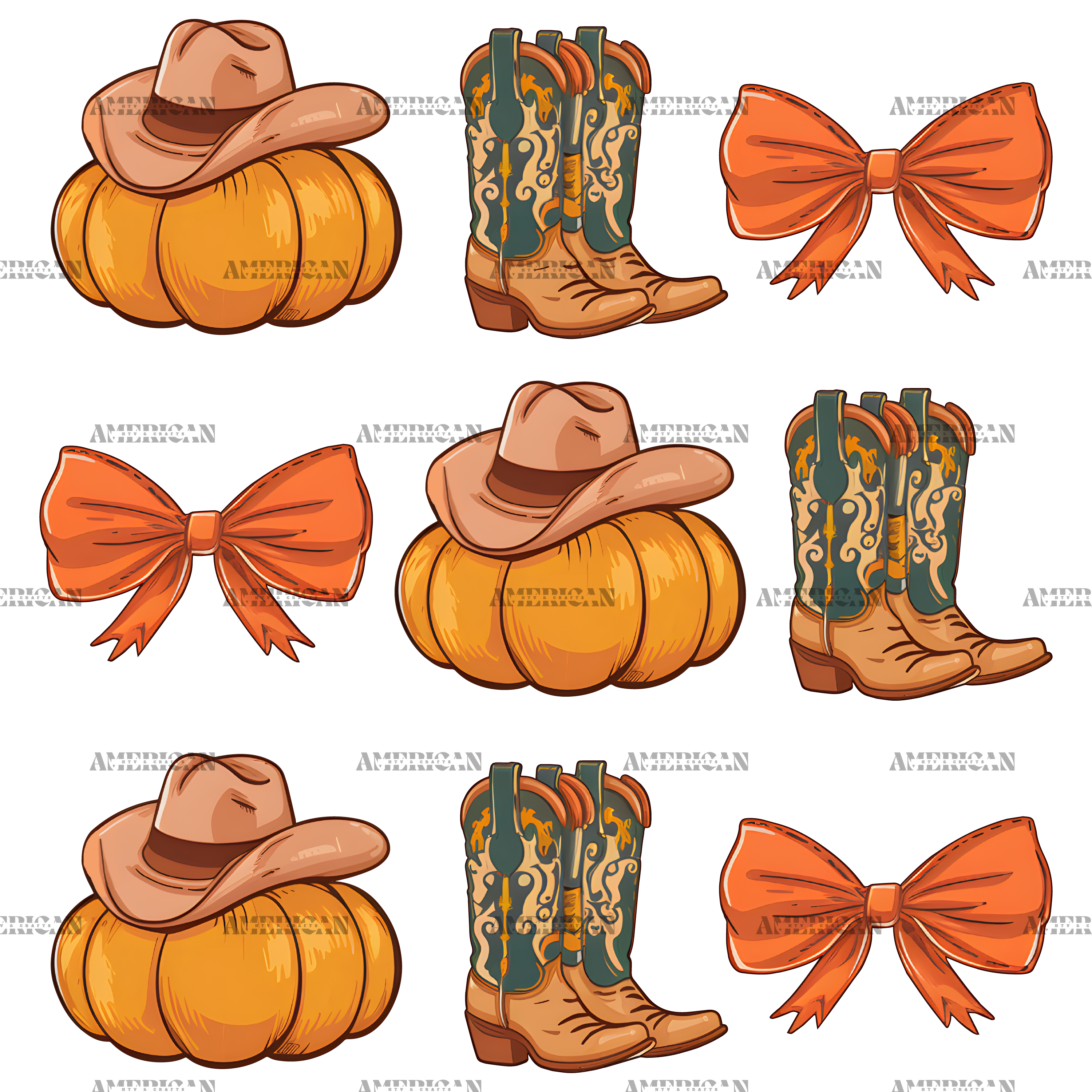 Howdy Autumn Pumpkins Bows-3 DTF Transfer