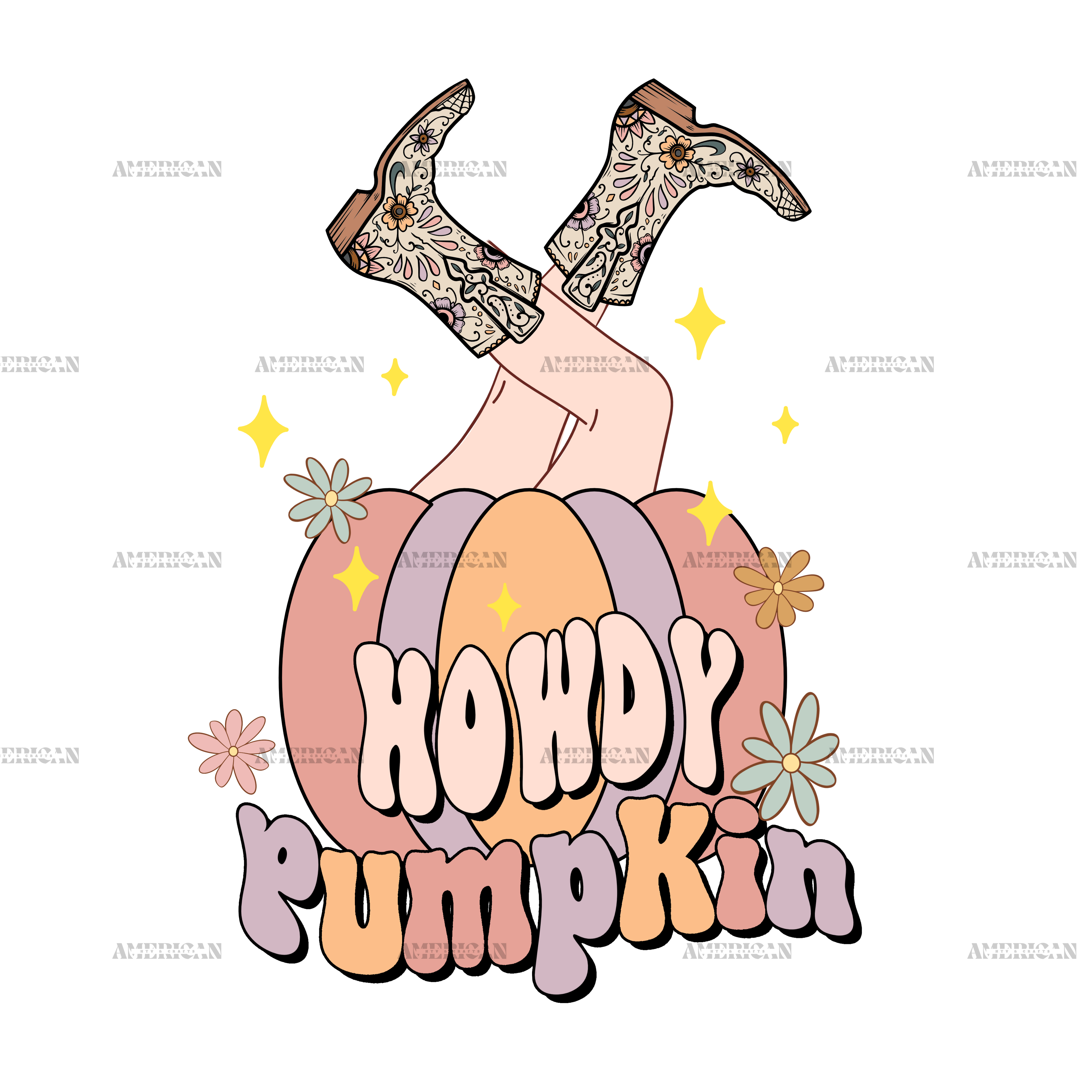 Howdy Pumpkin Boots DTF Transfer