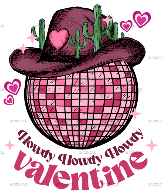 Howdy Valentine Western Hat Disco Cactus DTF Transfer