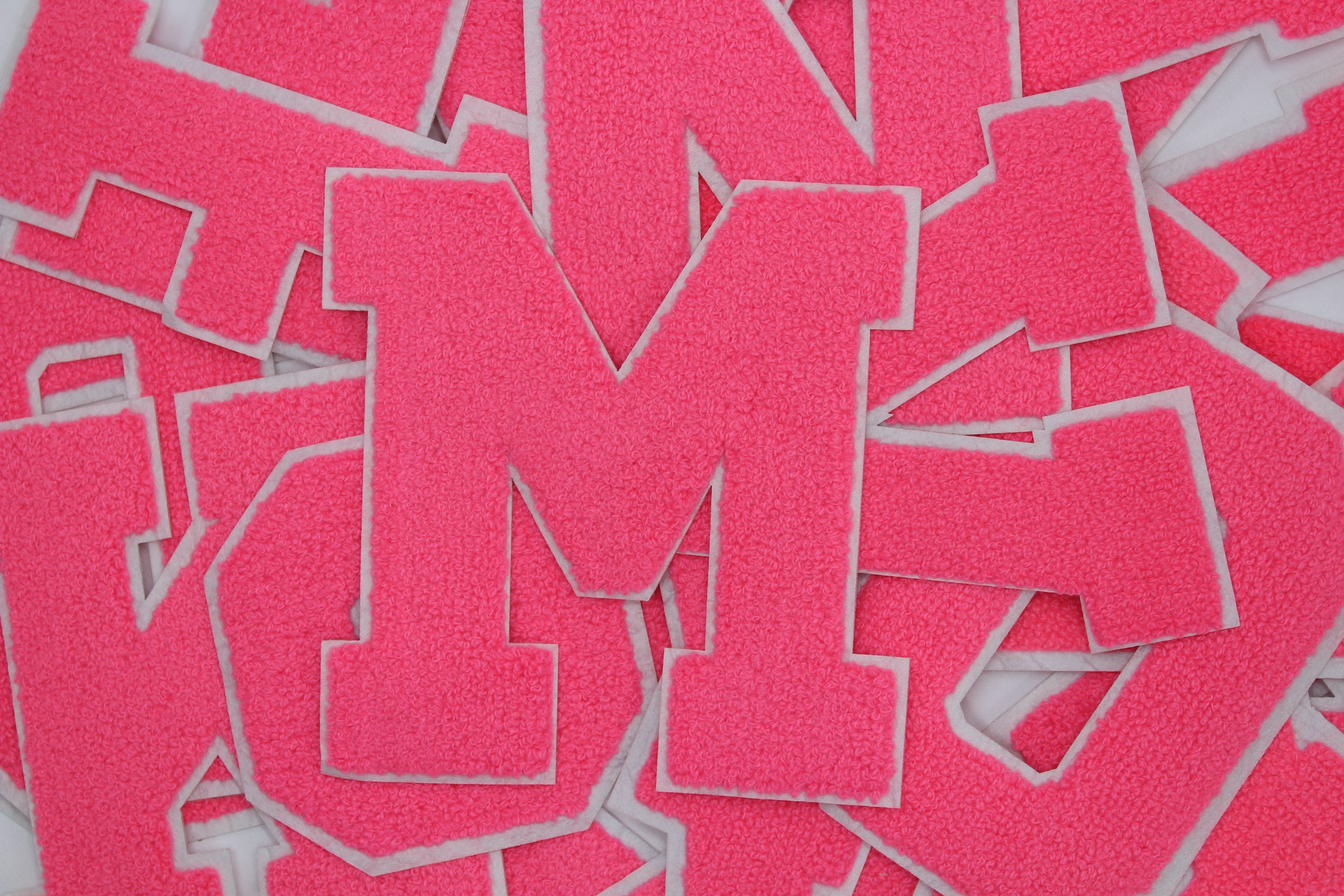 Neon Pink on White 6" Chenille Letter Varsity