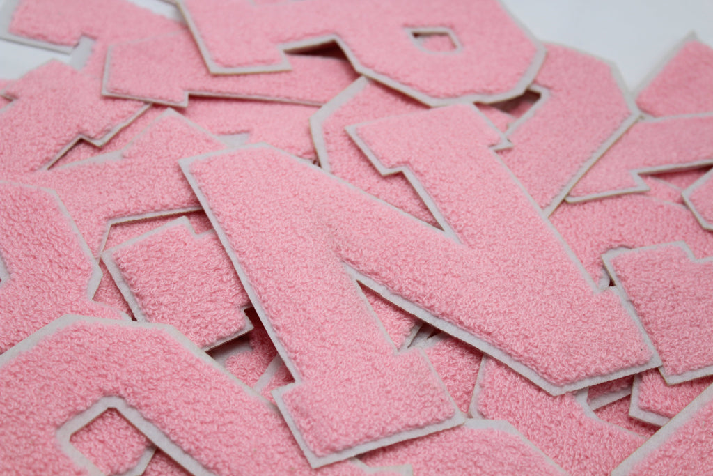 Light Pink on White 6" Chenille Letter Varsity