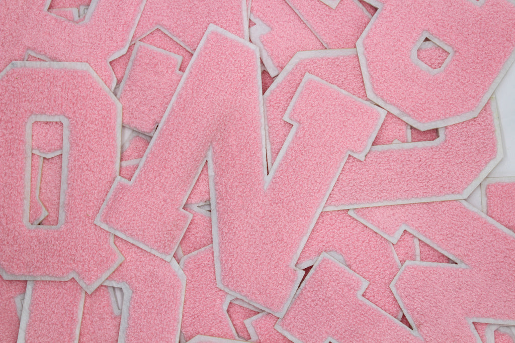 Light Pink on White 6" Chenille Letter Varsity