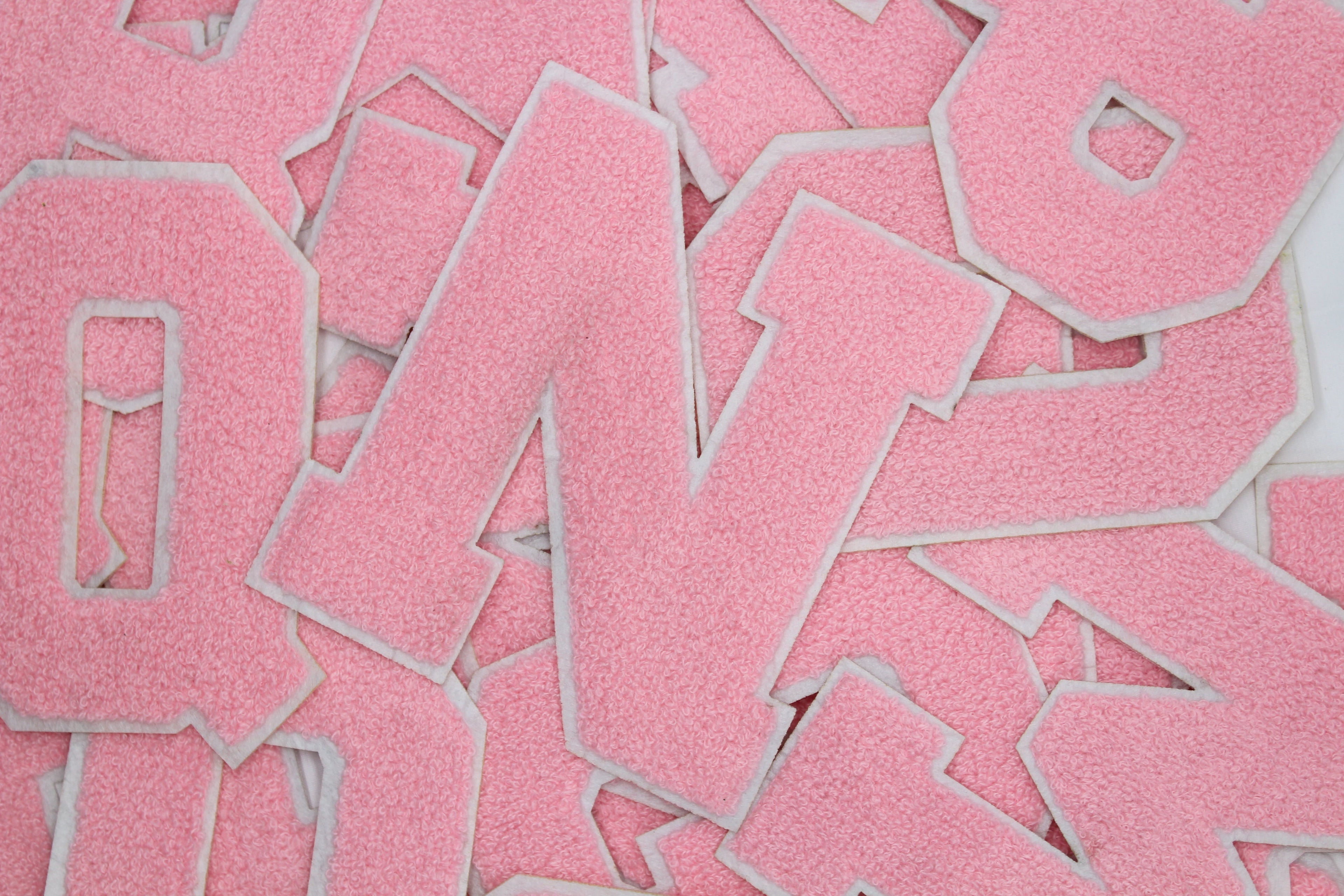 Light Pink on White 6" Chenille Letter Varsity