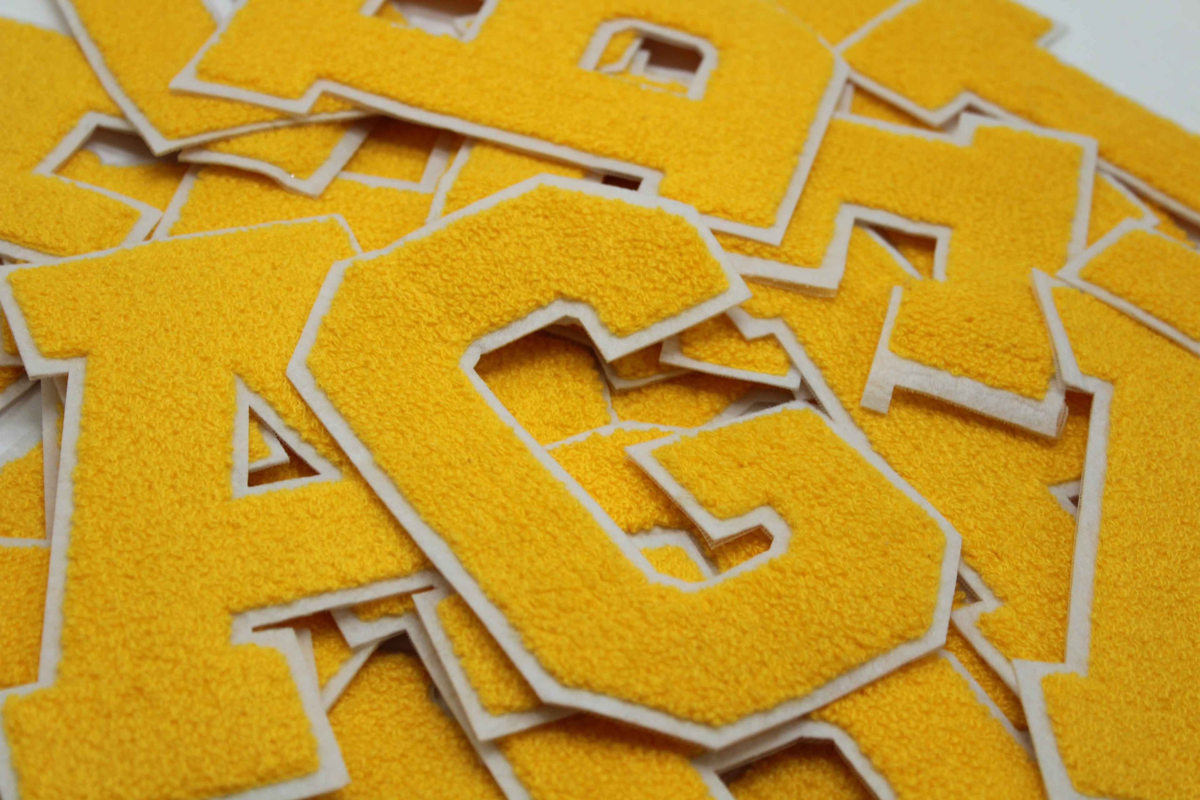 Yellow on White 6" Chenille Letter Varsity