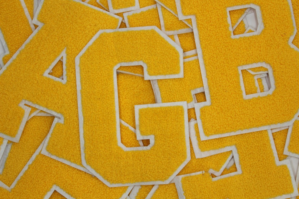 Yellow on White 6" Chenille Letter Varsity