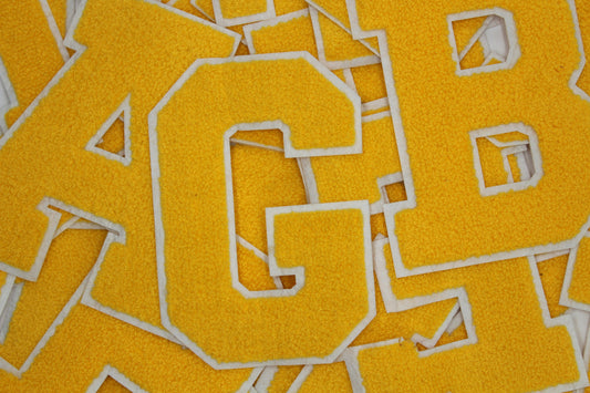 Yellow on White 6" Chenille Letter Varsity