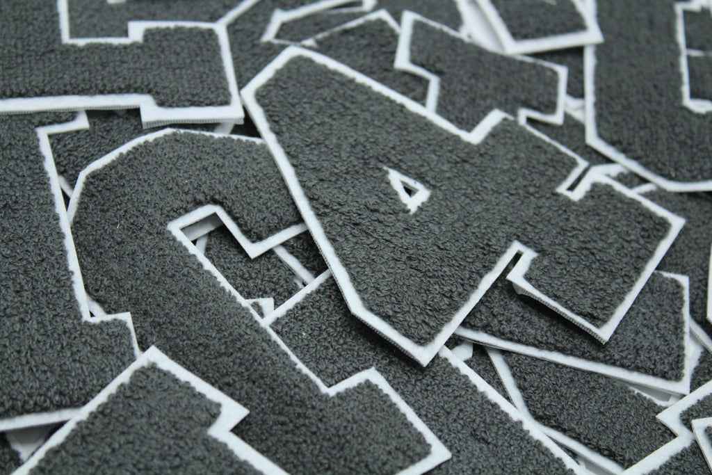Dark Grey on White 6" Chenille Letter Varsity