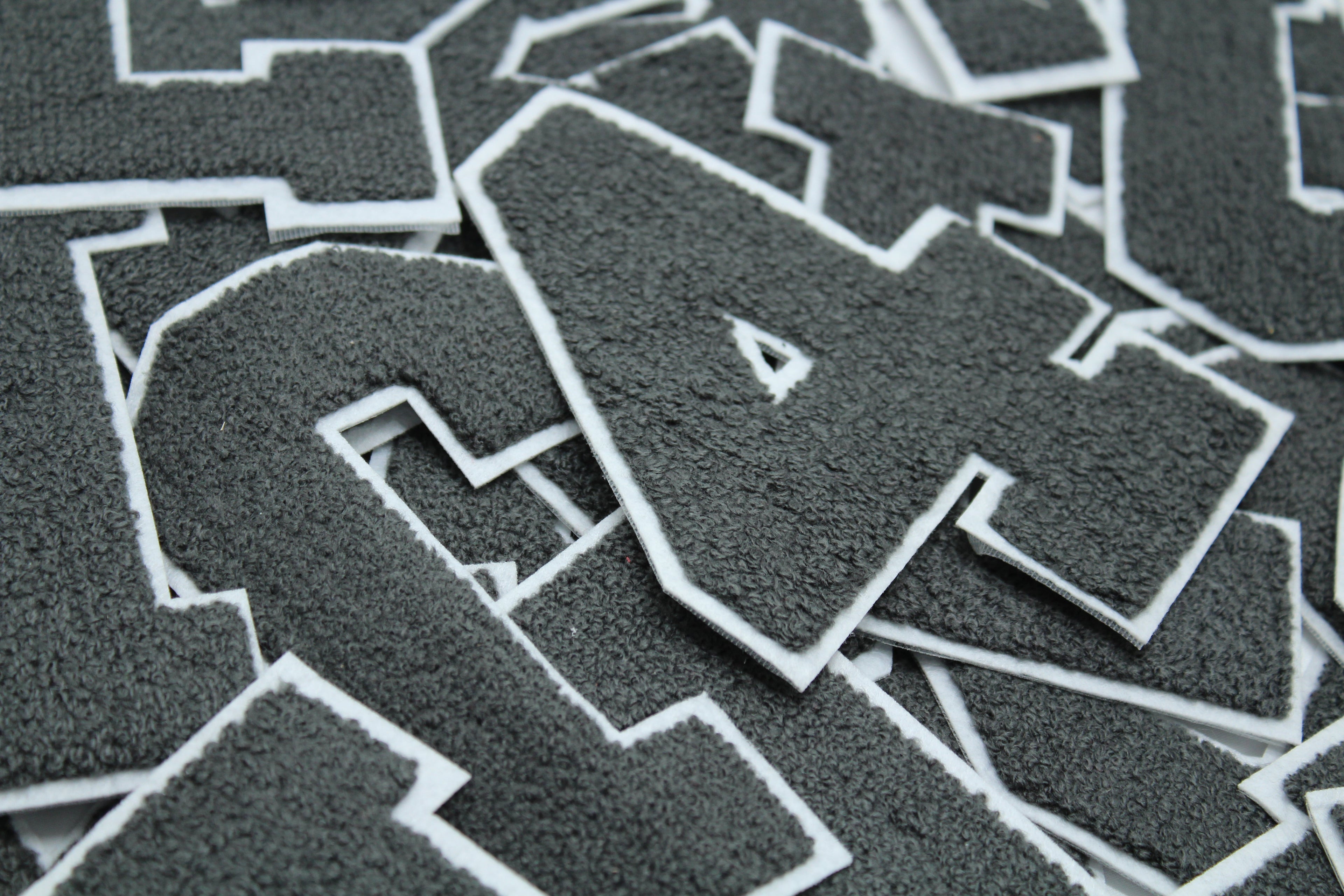 Dark Grey on White 6" Chenille Letter Varsity