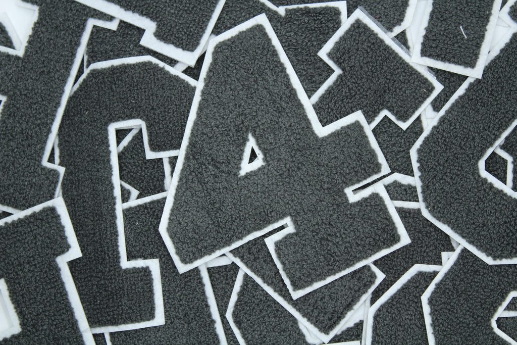 Dark Grey on White 6" Chenille Letter Varsity