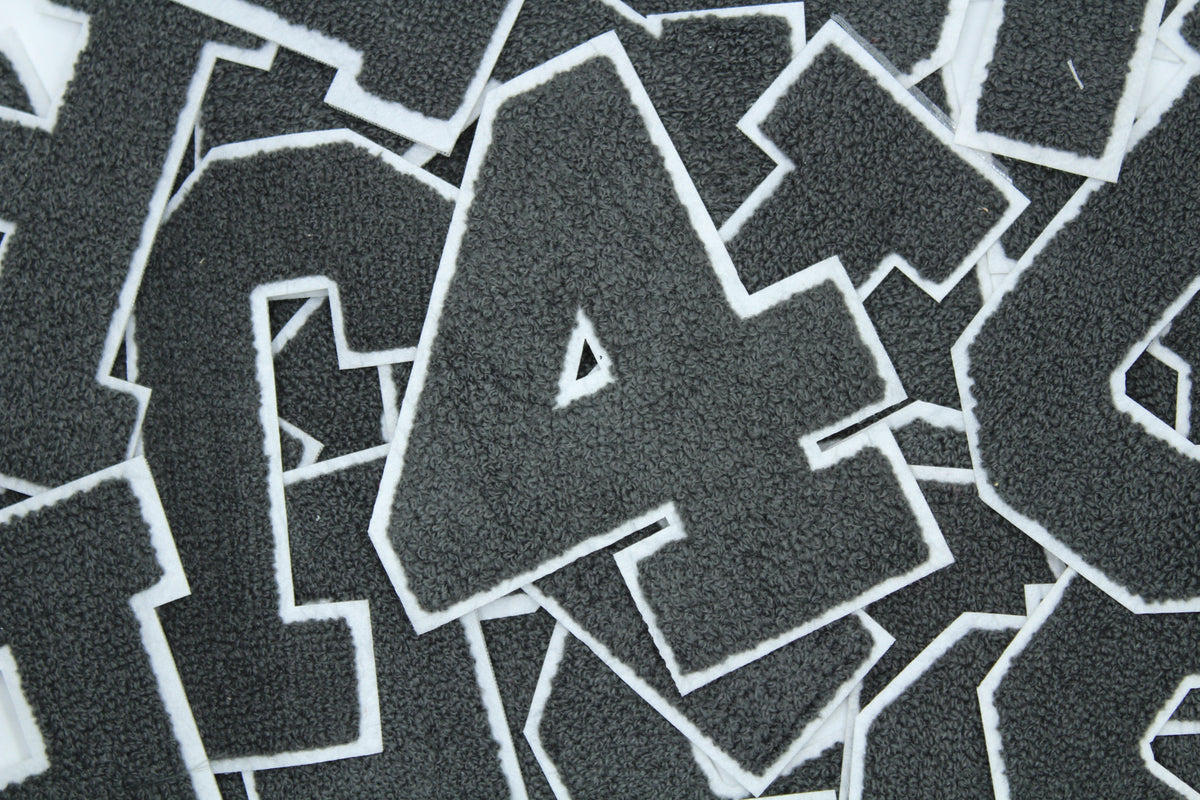 Dark Grey on White 6" Chenille Letter Varsity