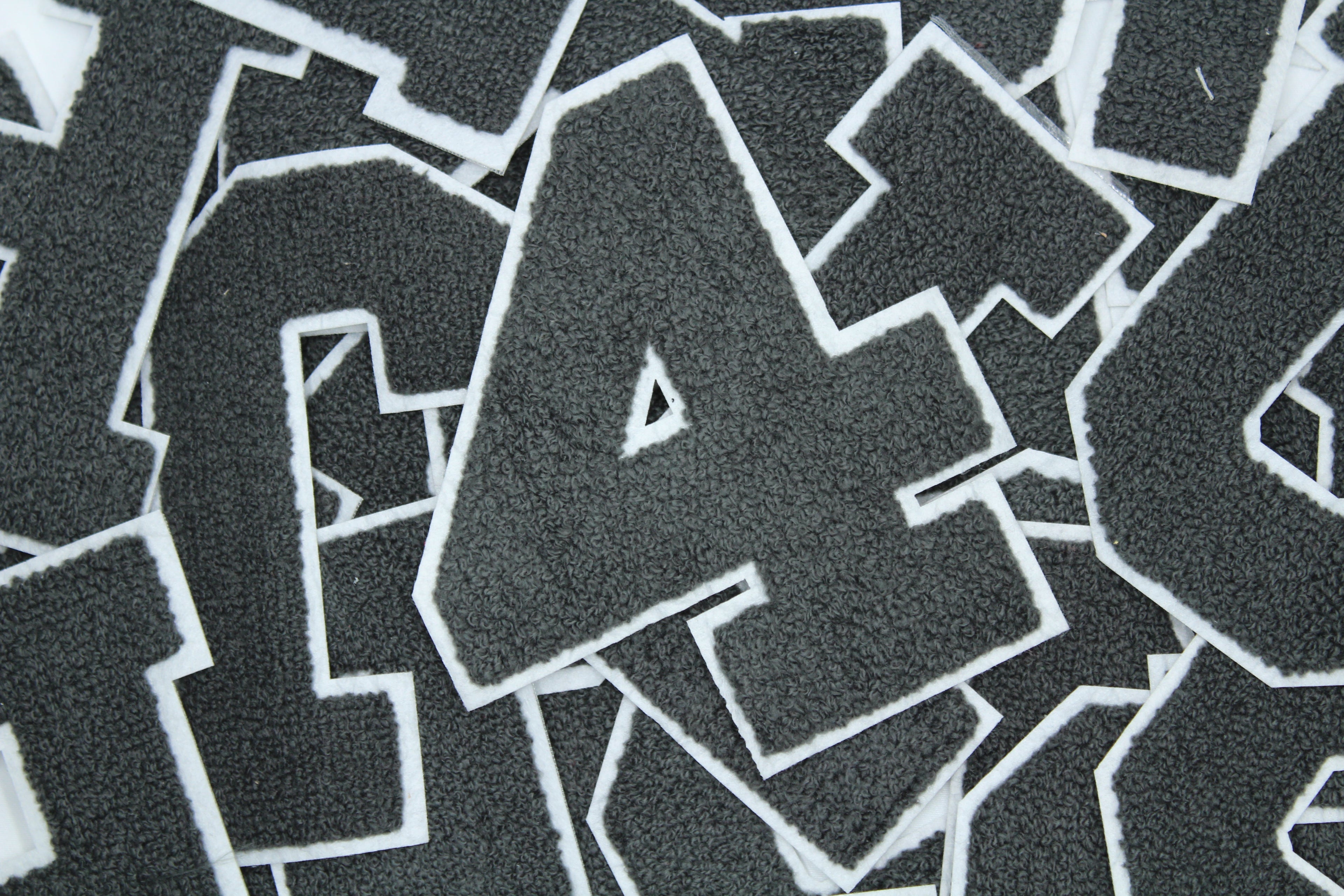 Dark Grey on White 6" Chenille Letter Varsity