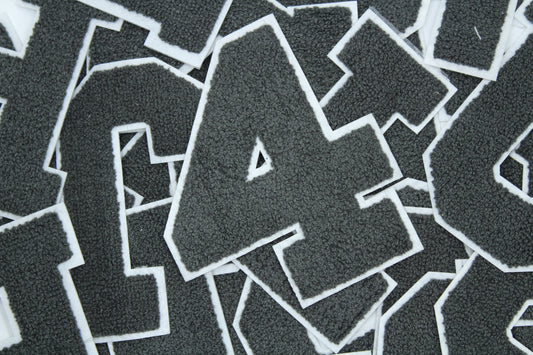 Dark Grey on White 6" Chenille Letter Varsity