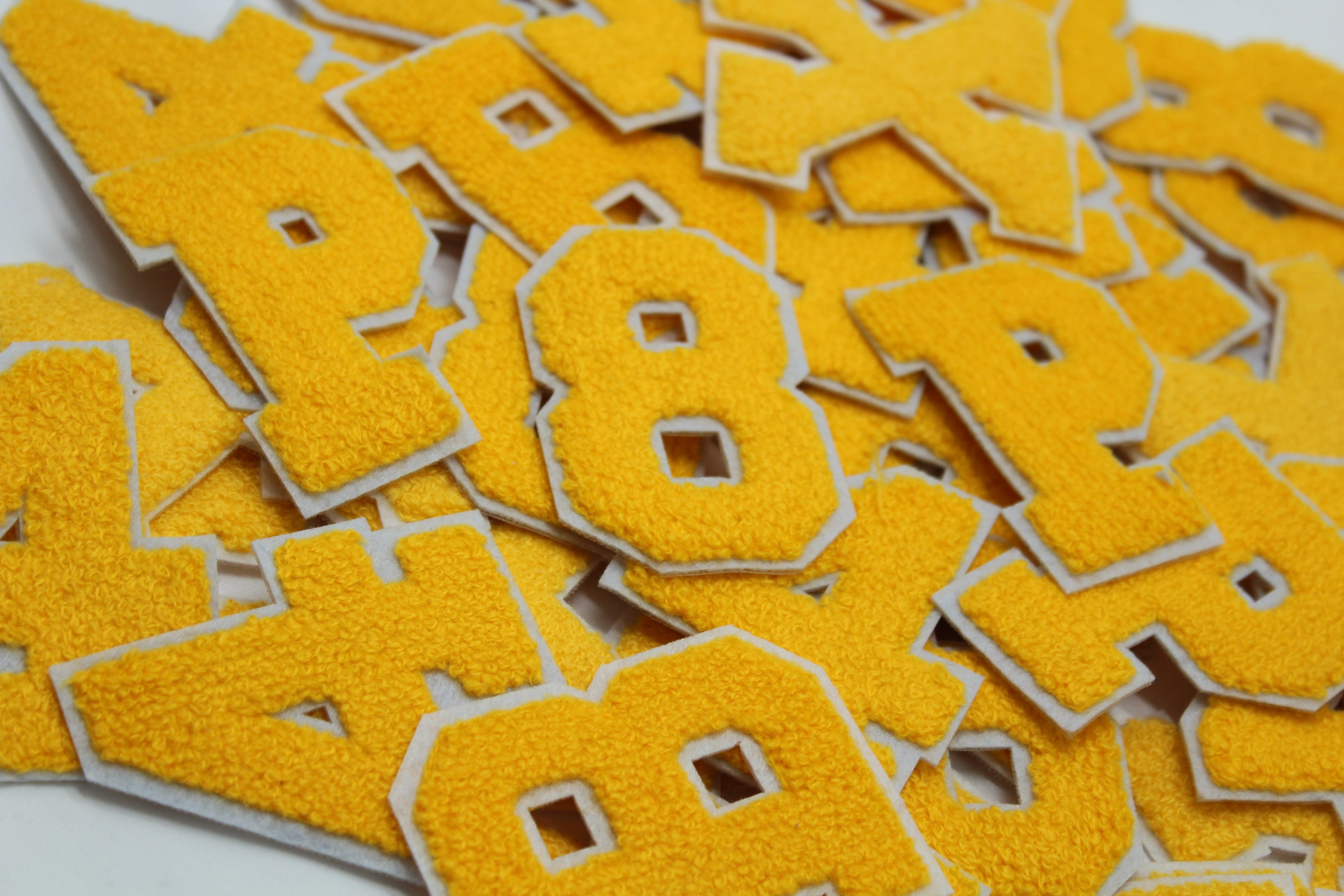 Yellow on White 2.5" Chenille Letter Varsity
