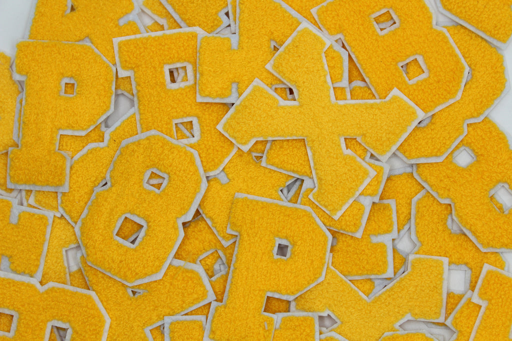 Yellow on White 2.5" Chenille Letter Varsity