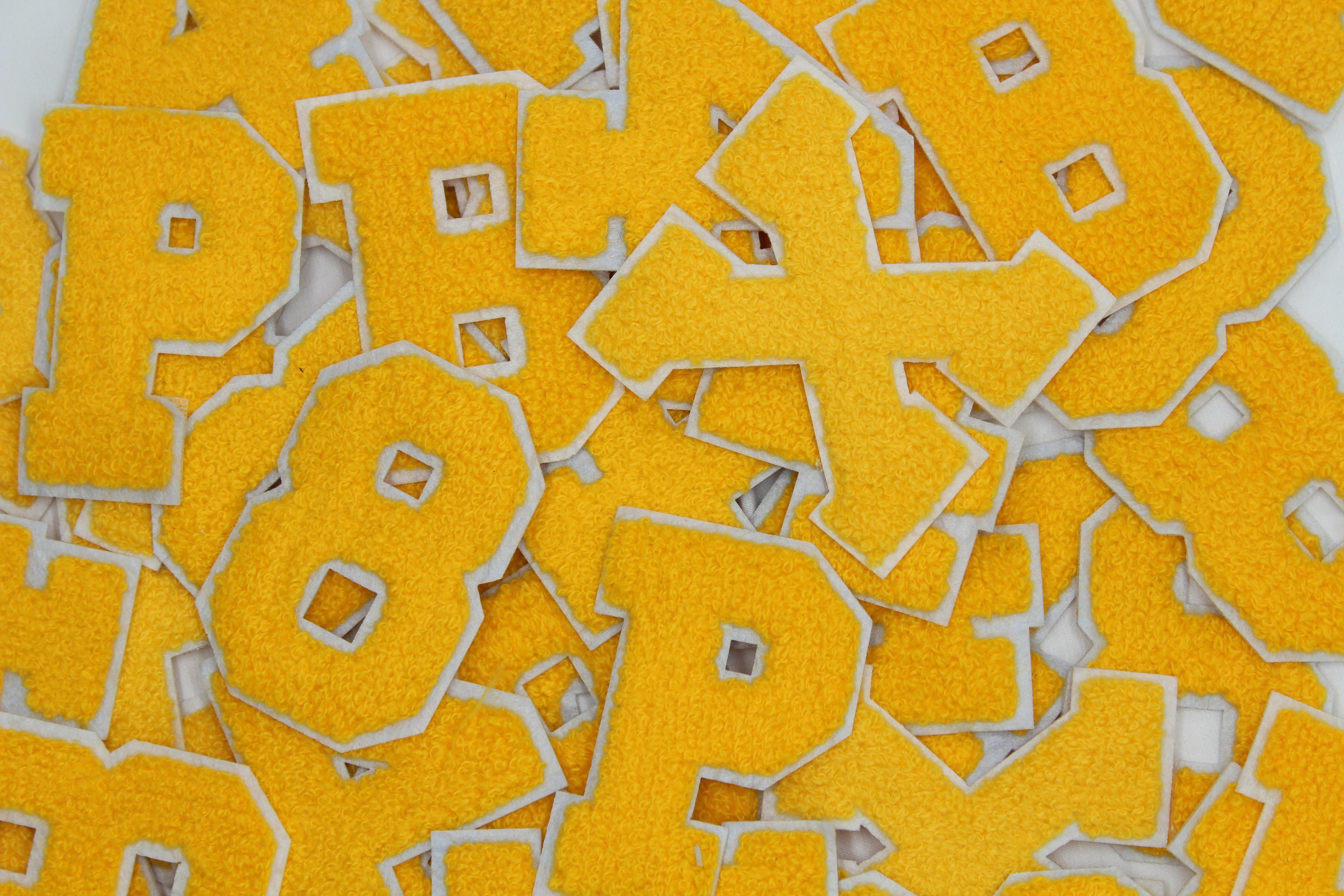 Yellow on White 2.5" Chenille Letter Varsity