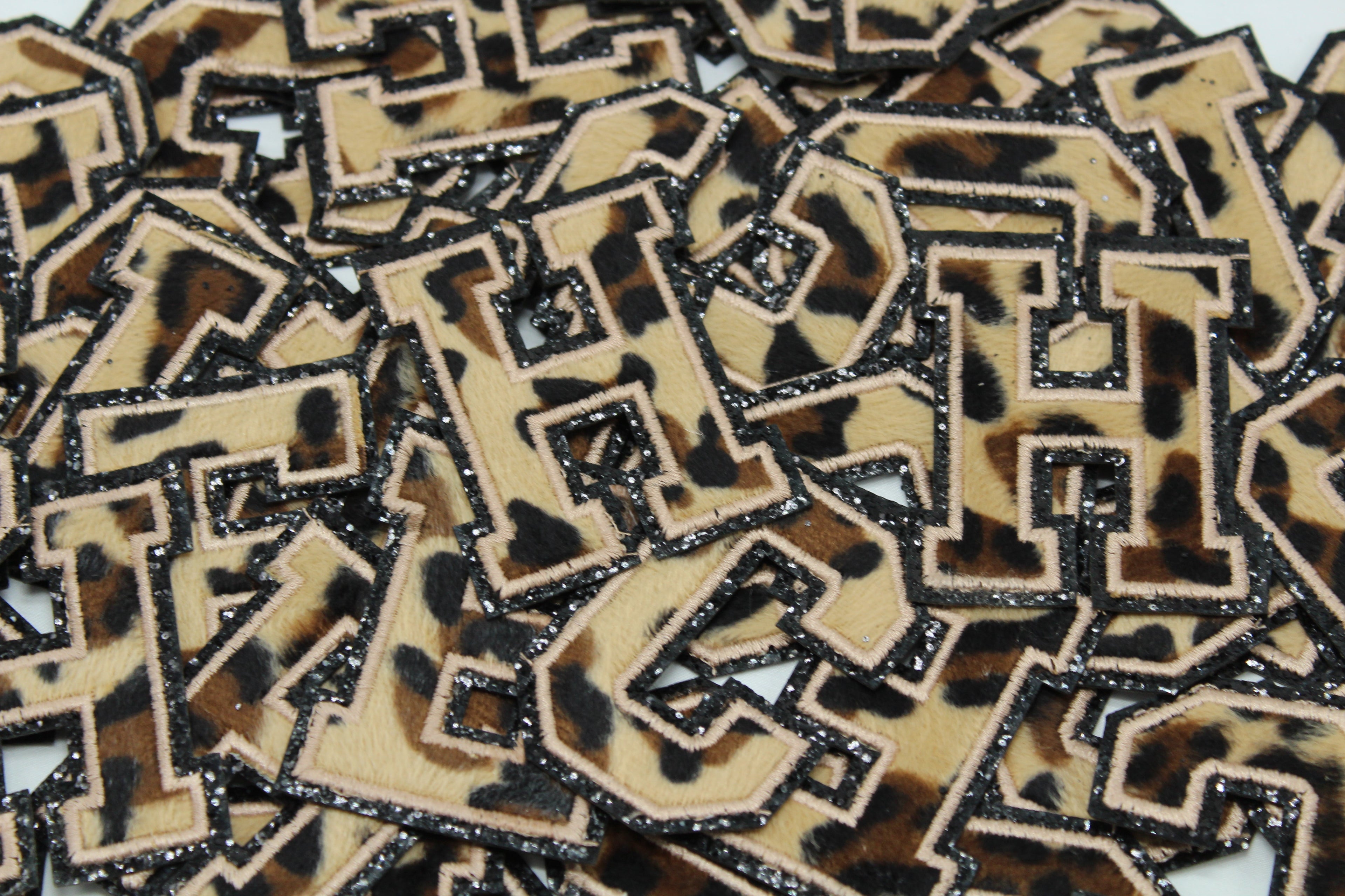 Leopard on Glitter Black 2.5" Chenille Letter Varsity