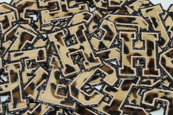 Leopard on Glitter Black 6" Chenille Letter Varsity