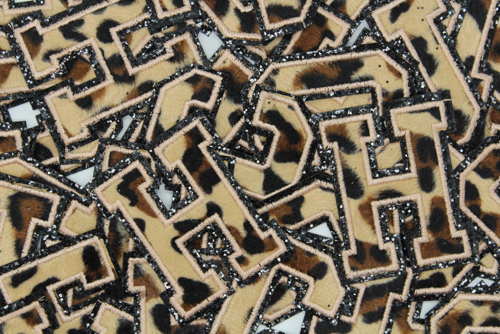 Leopard on Glitter Black 2.5" Chenille Letter Varsity