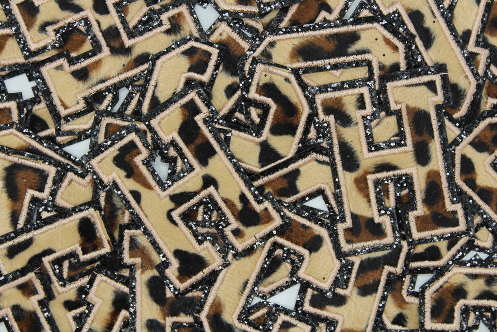 Leopard on Glitter Black 2.5" Chenille Letter Varsity