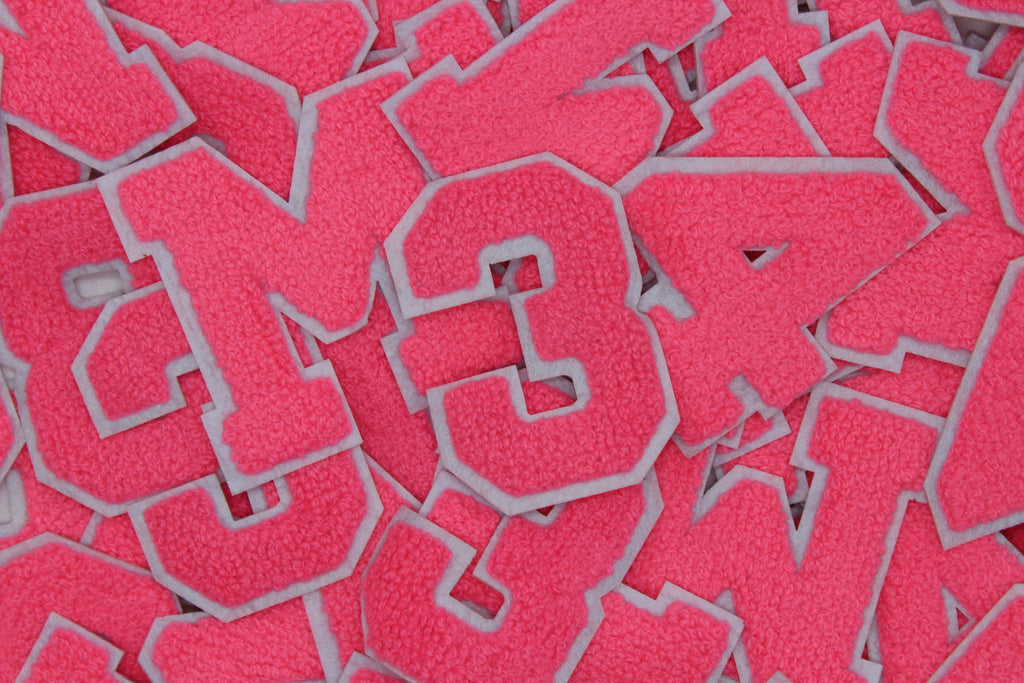Neon Pink on White 2.5" Chenille Letter Varsity