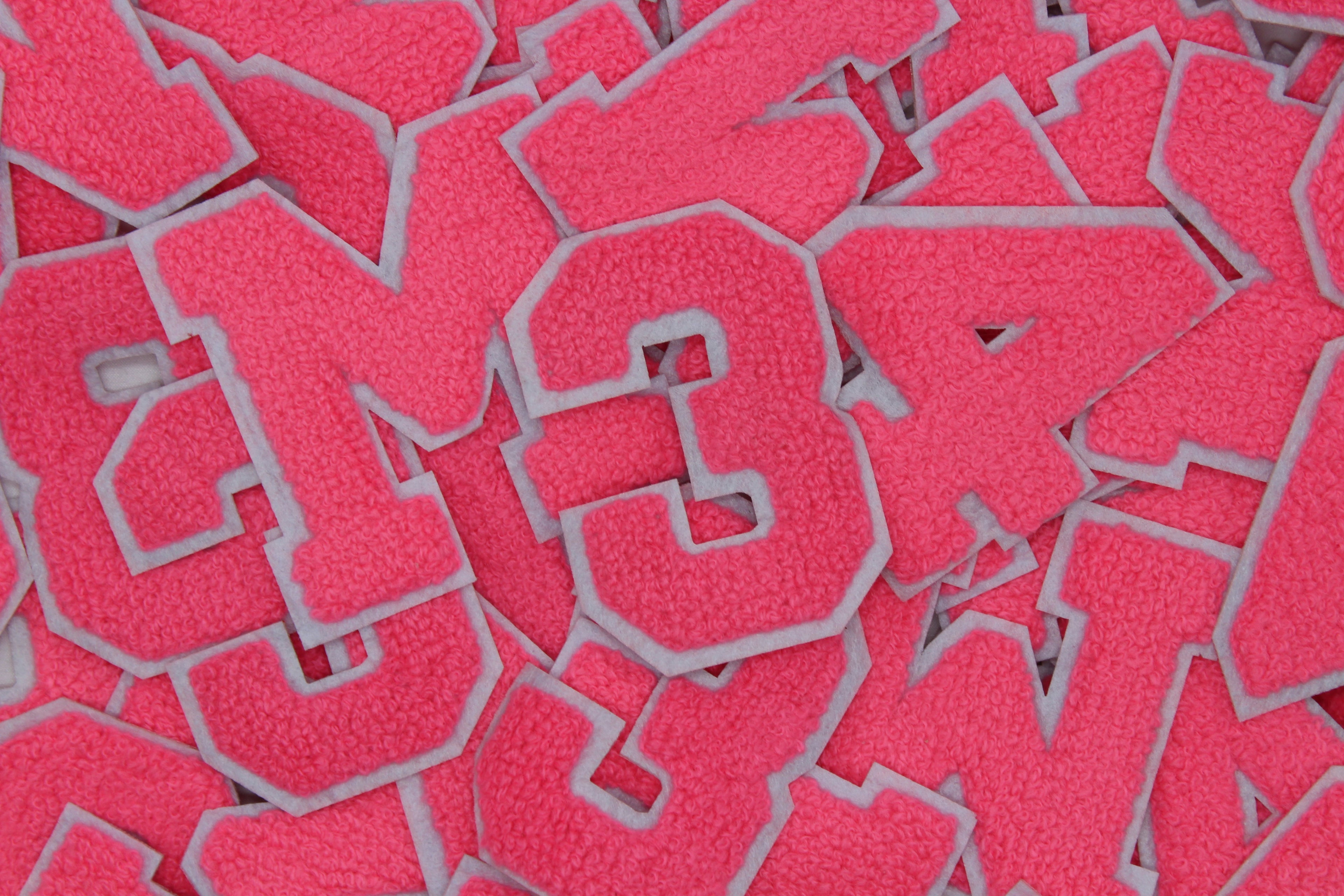 Neon Pink on White 2.5" Chenille Letter Varsity