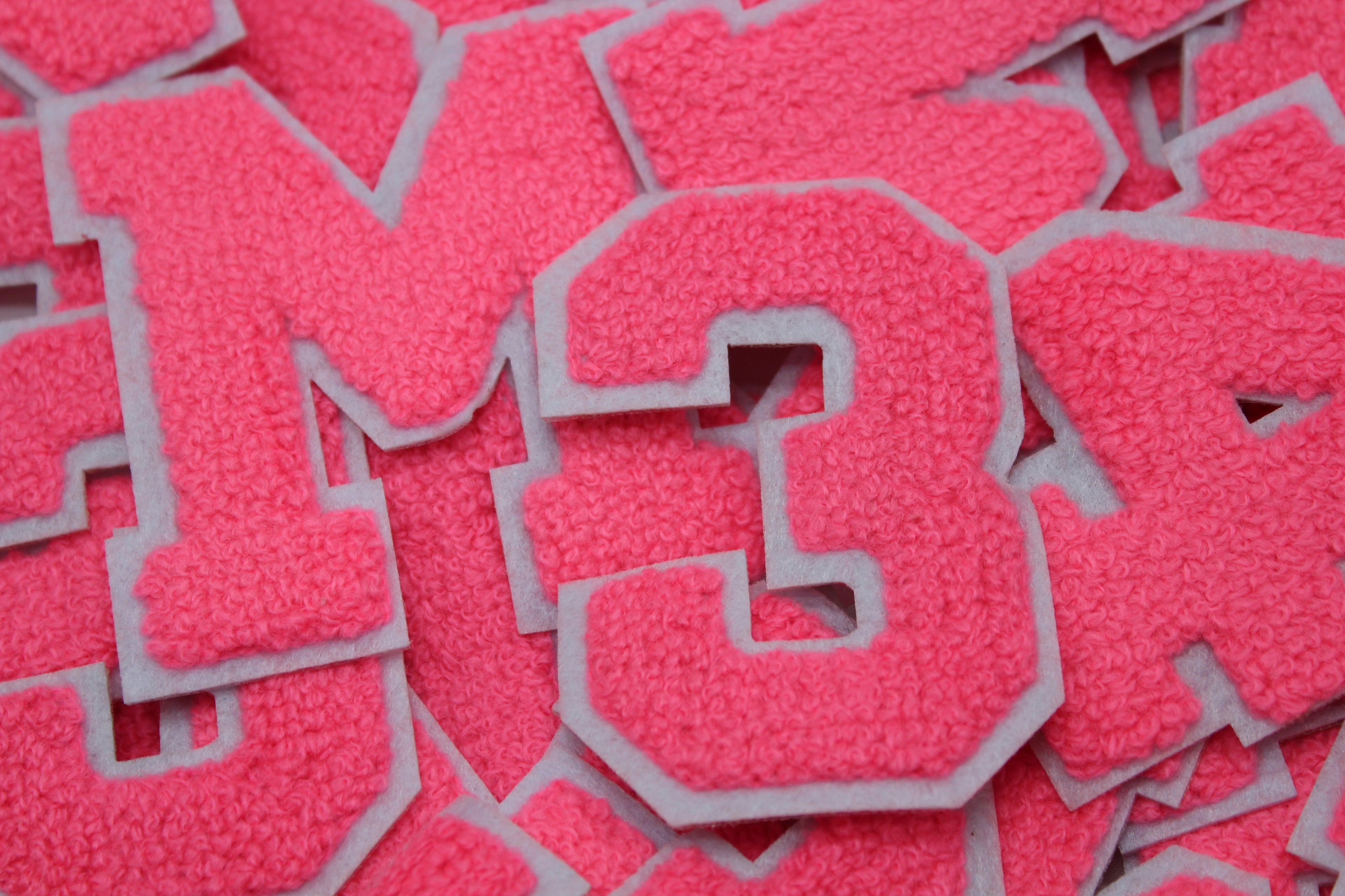 Neon Pink on White 2.5" Chenille Letter Varsity