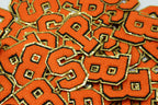 Orange on Gold Sequin 2.5" Chenille Letter Varsity