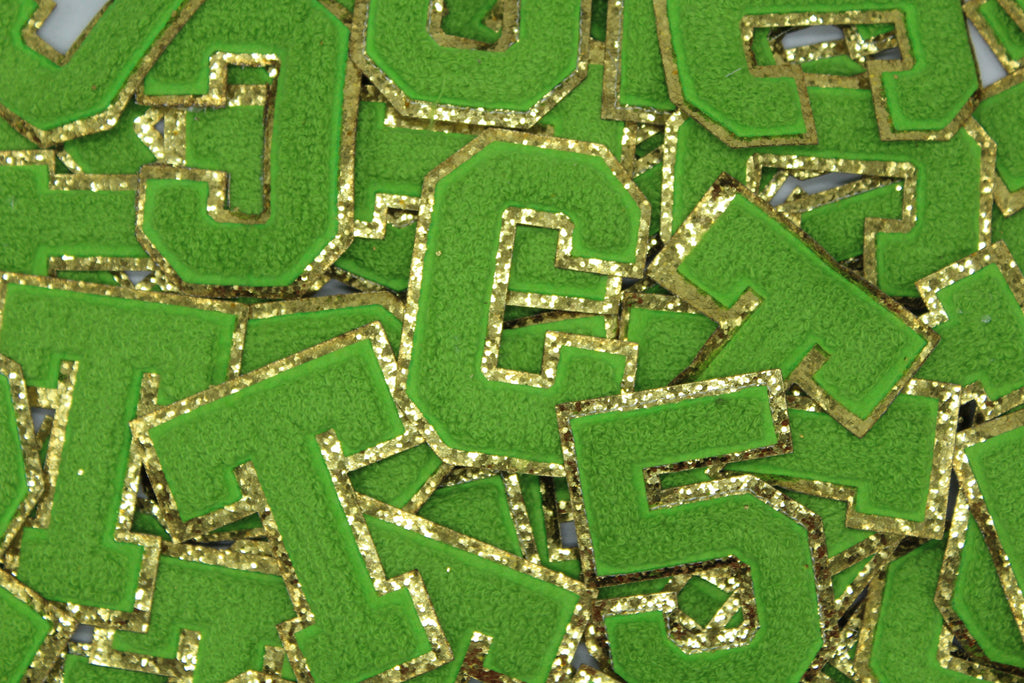 Green and Gold Sequin 2.5" Chenille Letter Varsity