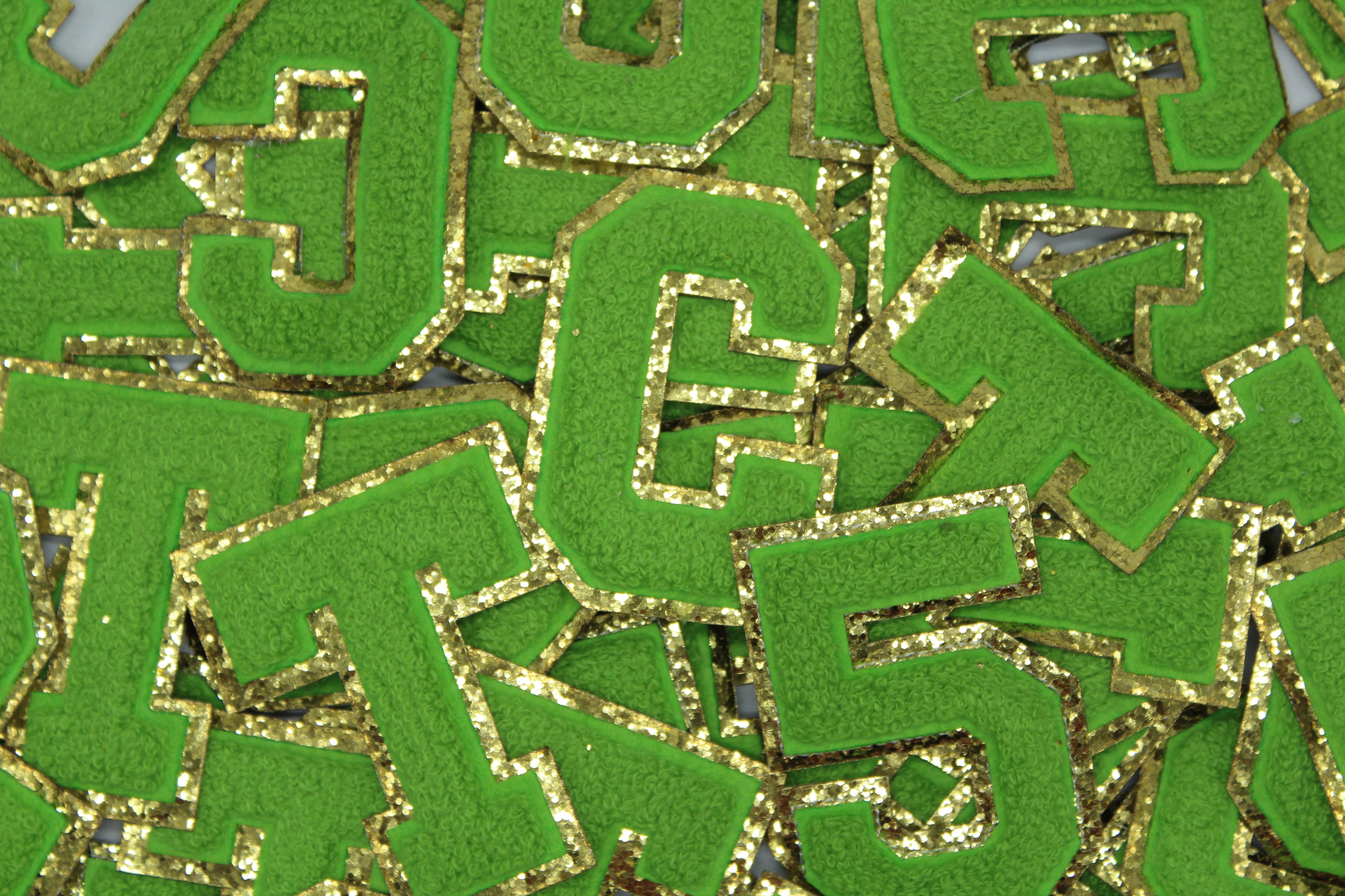 Green and Gold Sequin 2.5" Chenille Letter Varsity