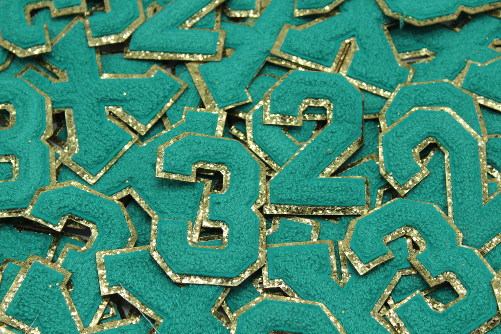 Turquoise and Gold Sequin 2.5" Chenille Letter Varsity