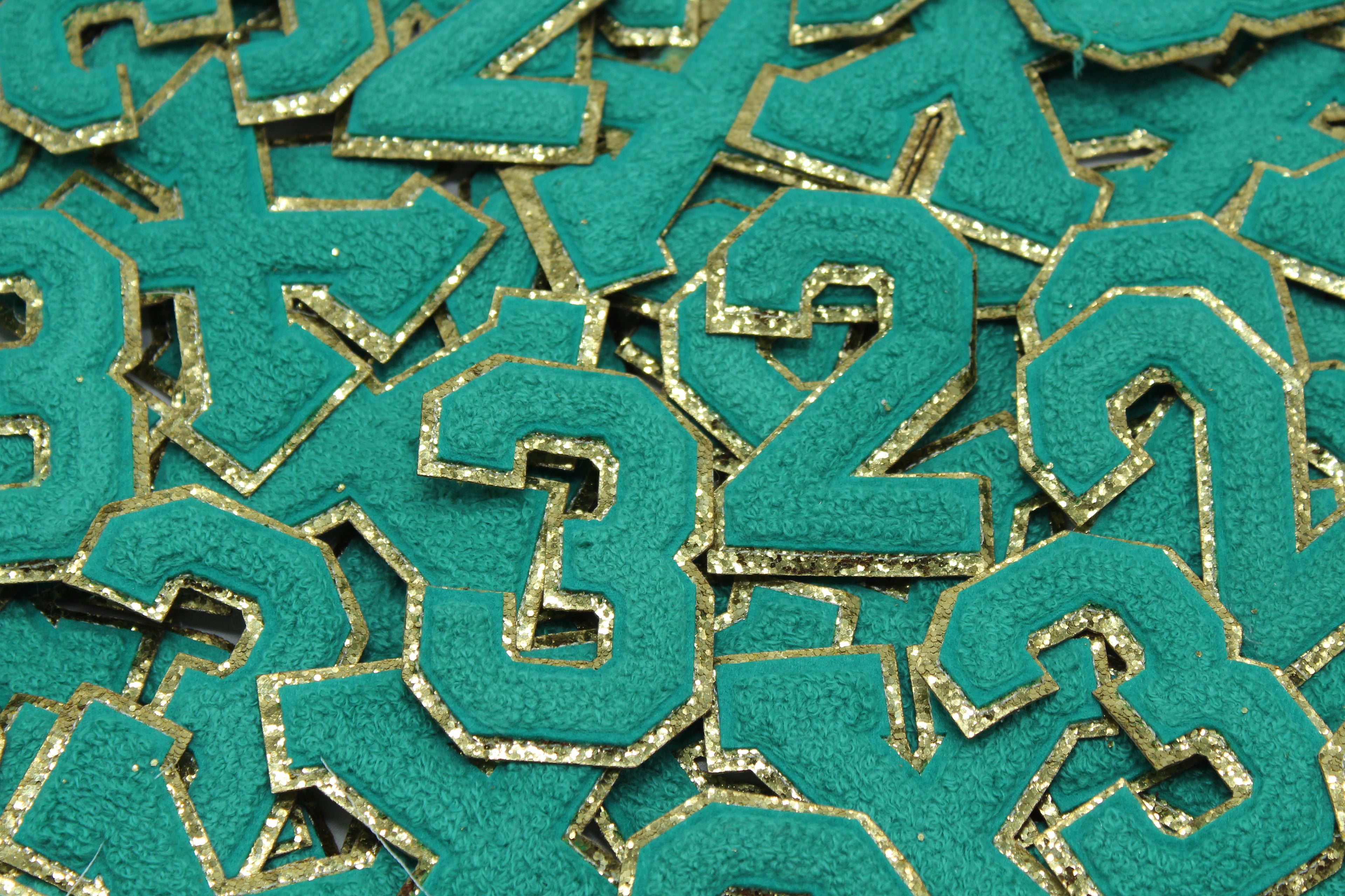 Turquoise and Gold Sequin 2.5" Chenille Letter Varsity
