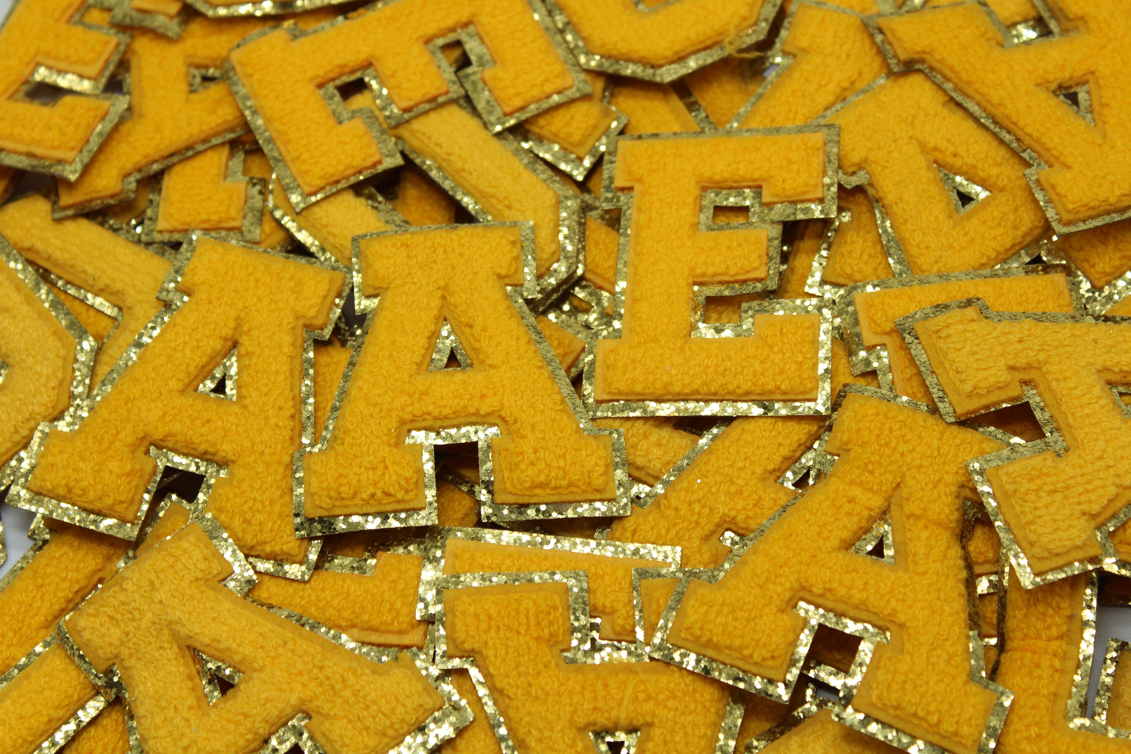 Yellow and Gold Sequin 2.5" Chenille Letter Varsity