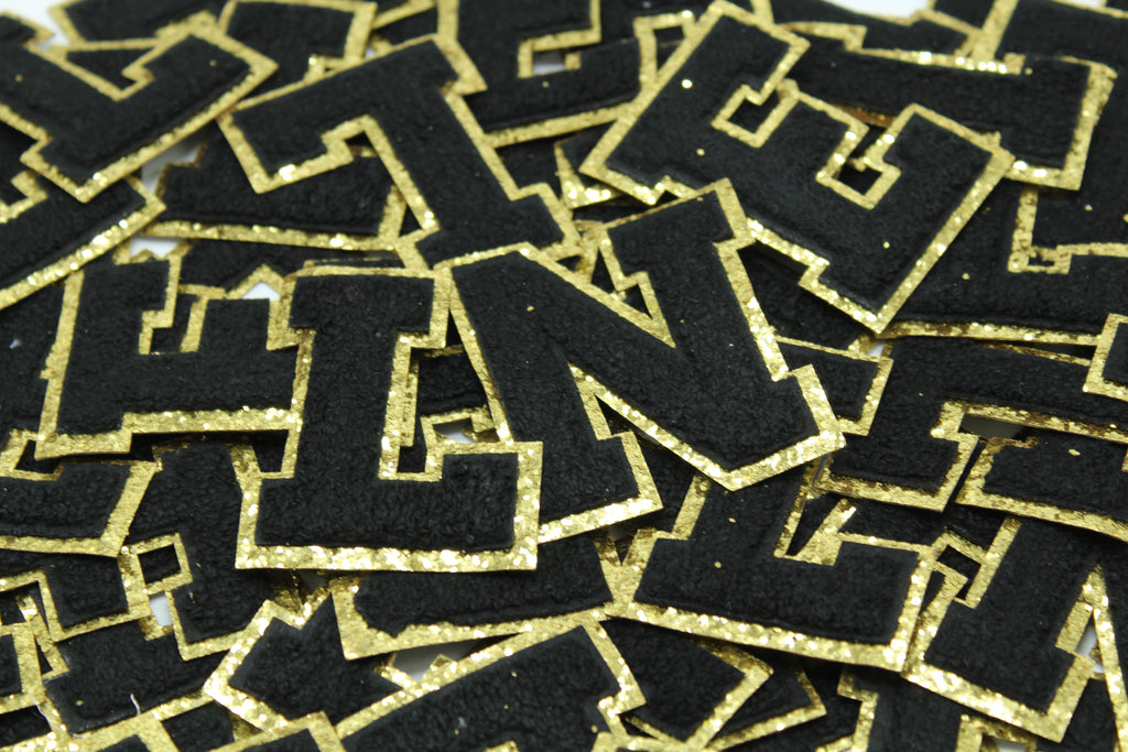 Black and Gold Sequin 2.5" Chenille Letter Varsity