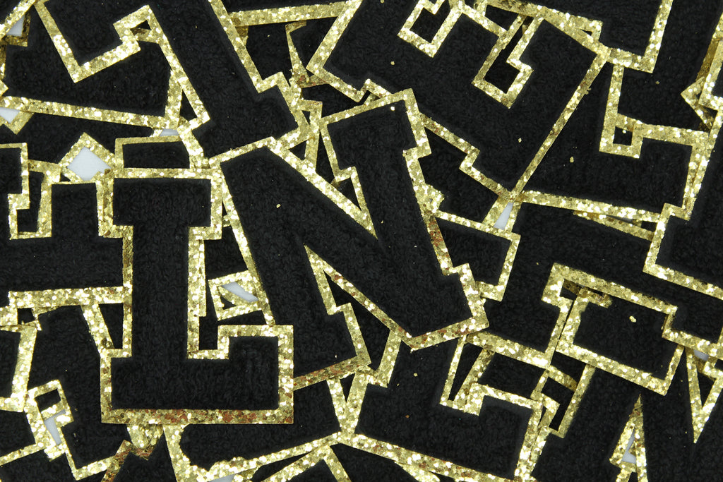 Black and Gold Sequin 2.5" Chenille Letter Varsity