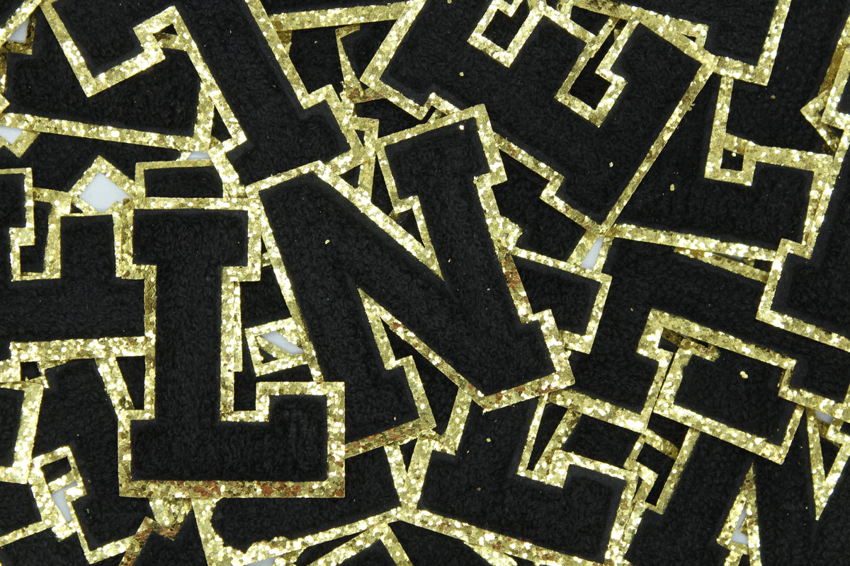 Black and Gold Sequin 2.5" Chenille Letter Varsity