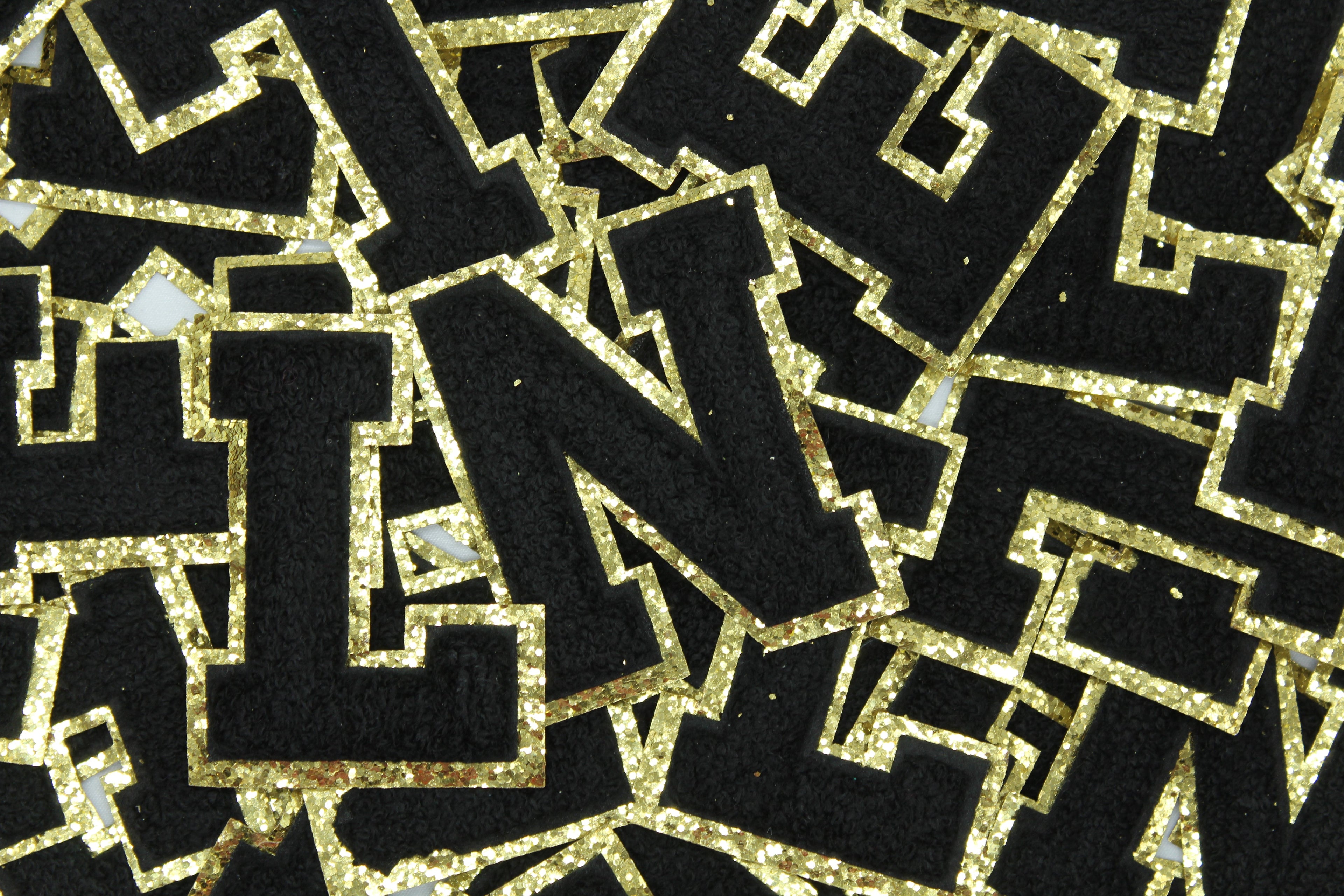 Black and Gold Sequin 2.5" Chenille Letter Varsity